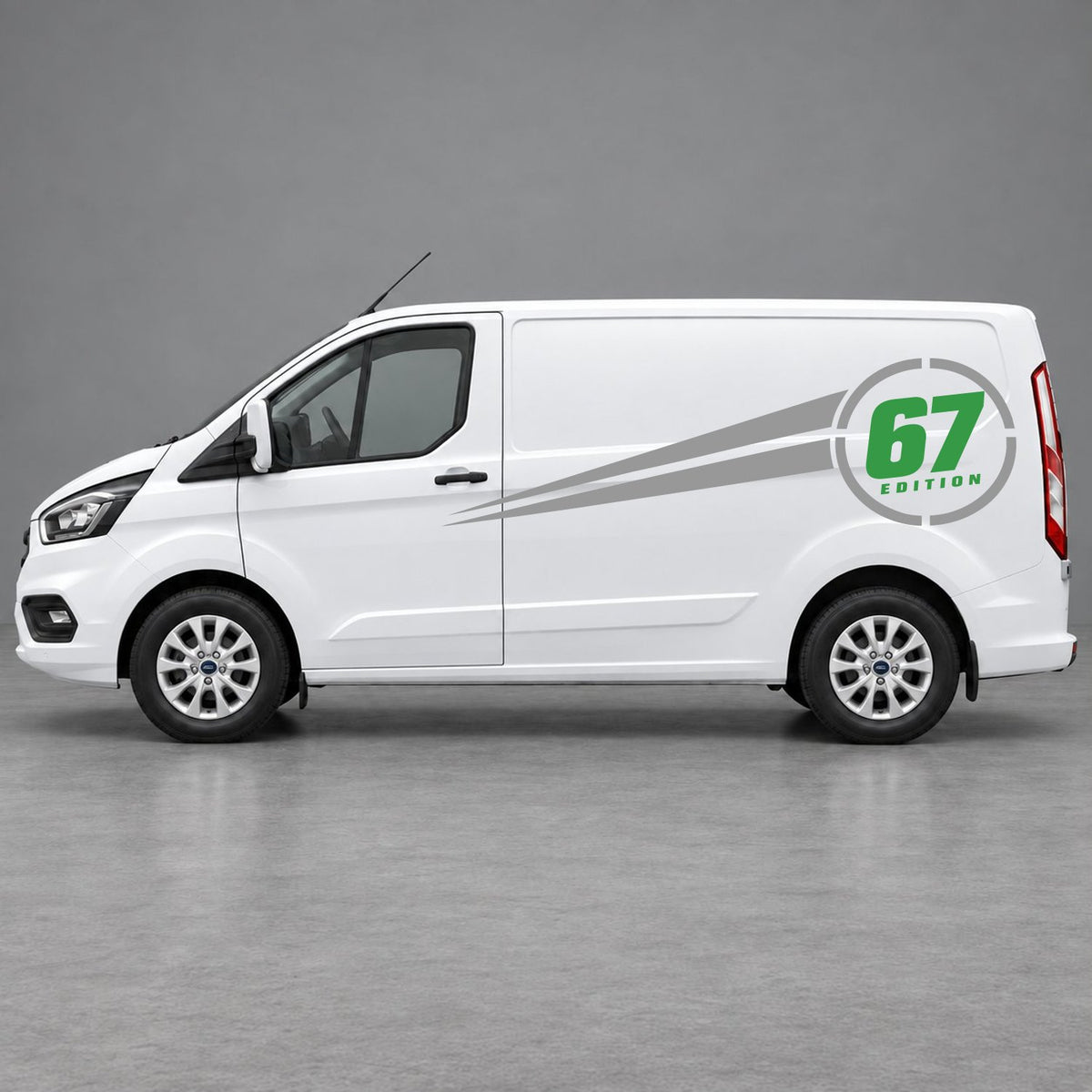 Ford Transit Custom Personalised Number Edition Side Stripes in Grey & Green