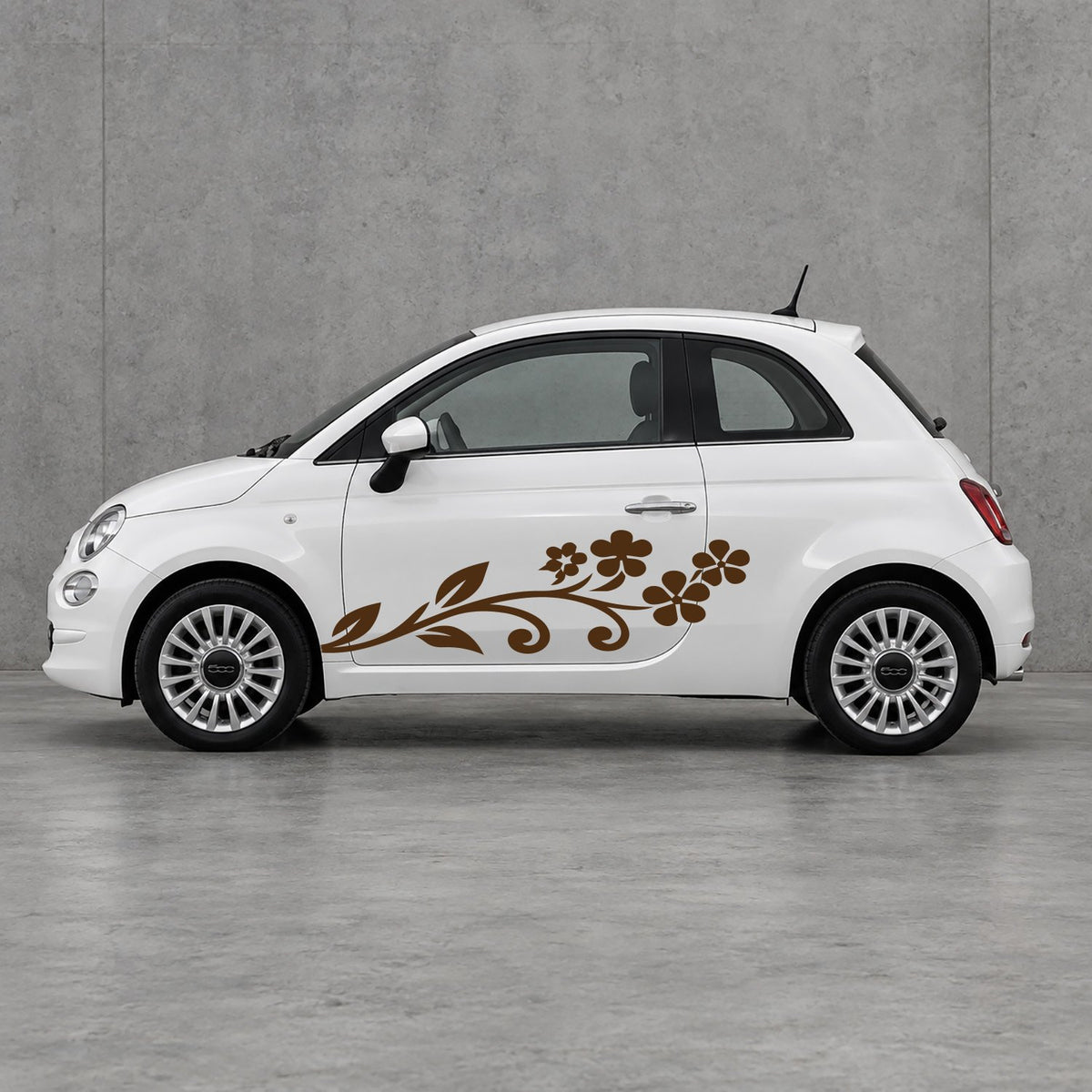 Fiat 500 Floral Vine Side Graphics Kit - Pair Supplied in Brown