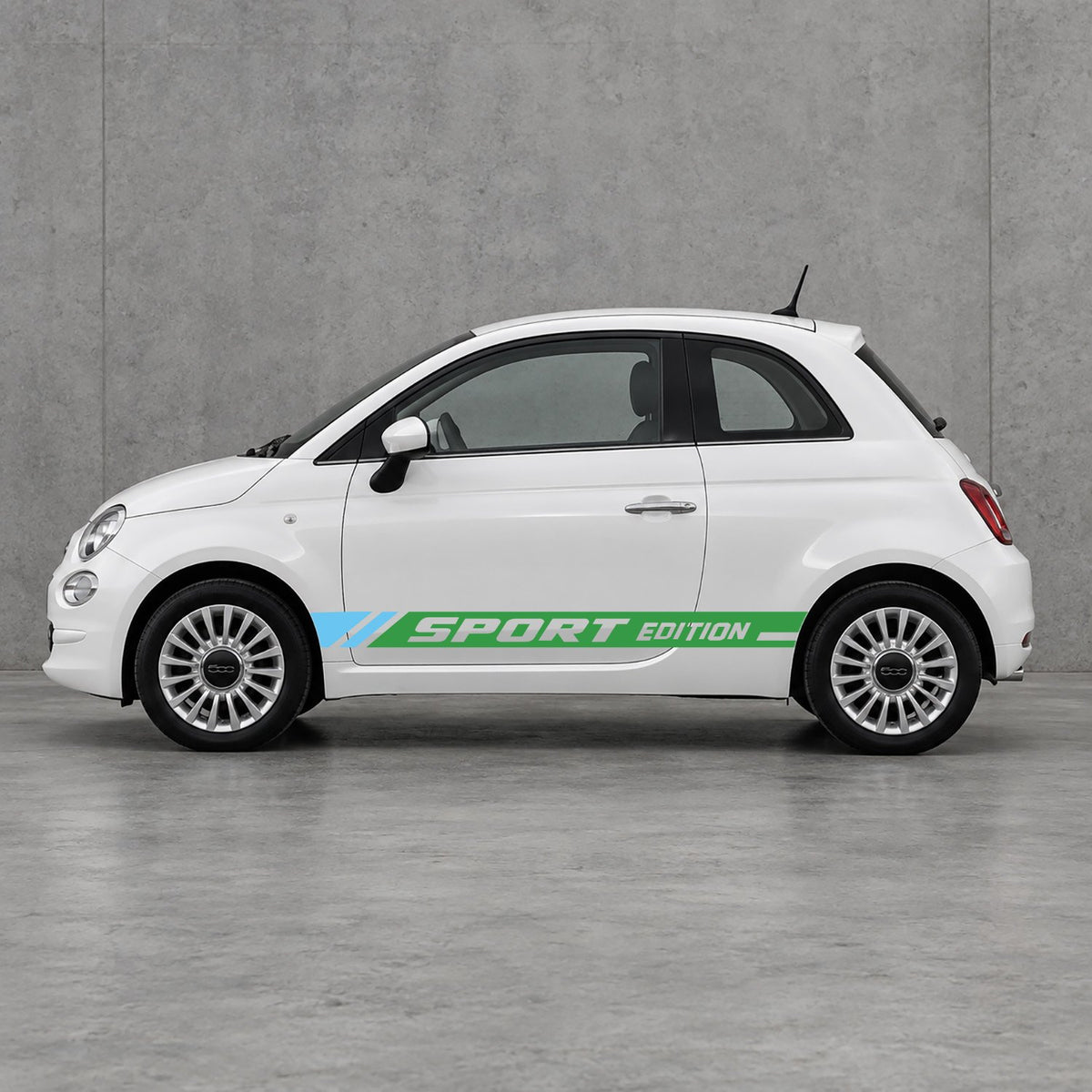Fiat 500 Sport Edition Side Stripes Kit - Pair Supplied in Green & Light Blue