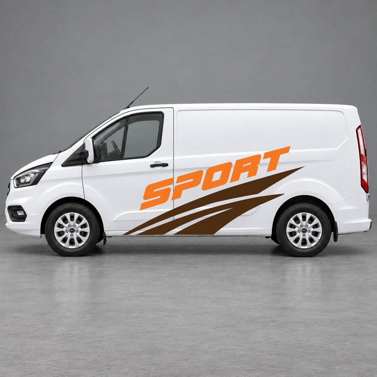 Ford Transit Custom Sport Twin Stripe Side Graphics in Brown & Orange