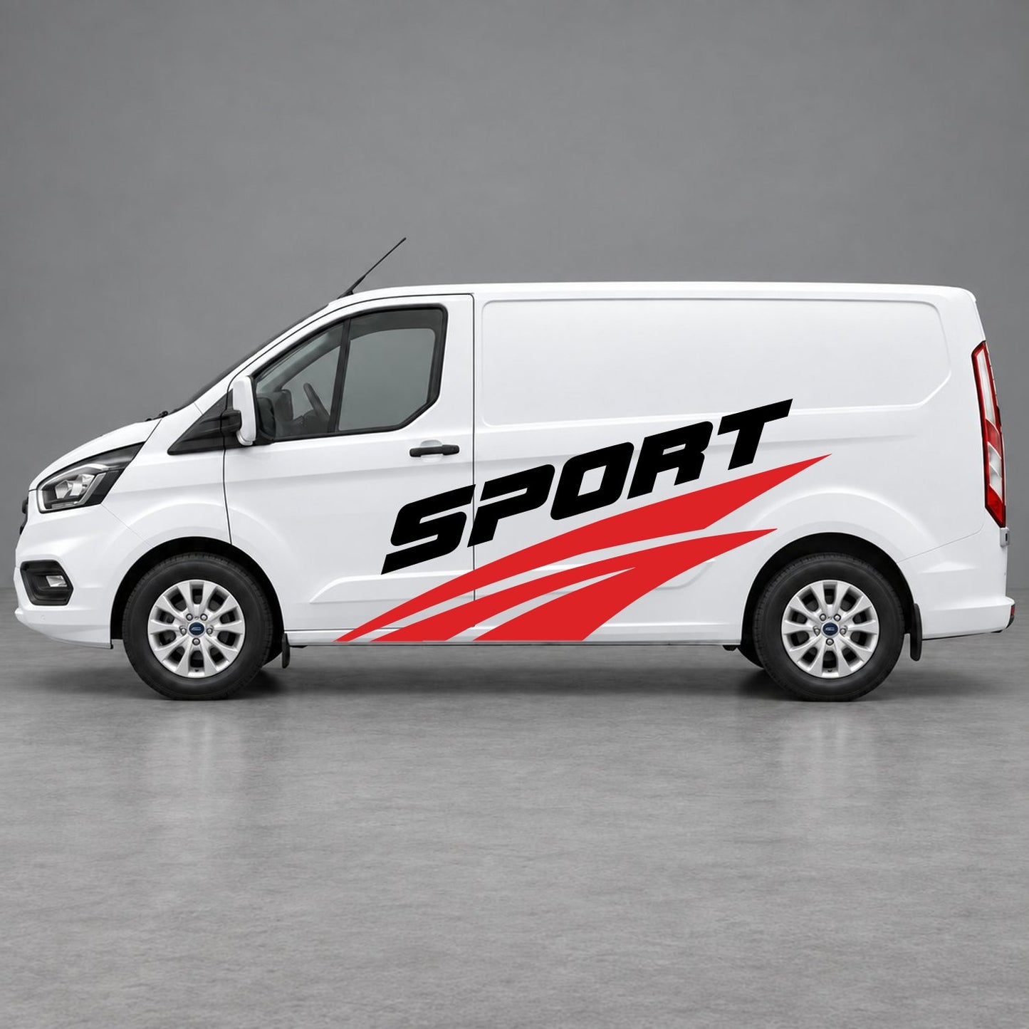 Ford Transit Custom Sport Twin Stripe Side Graphics in Red & Black