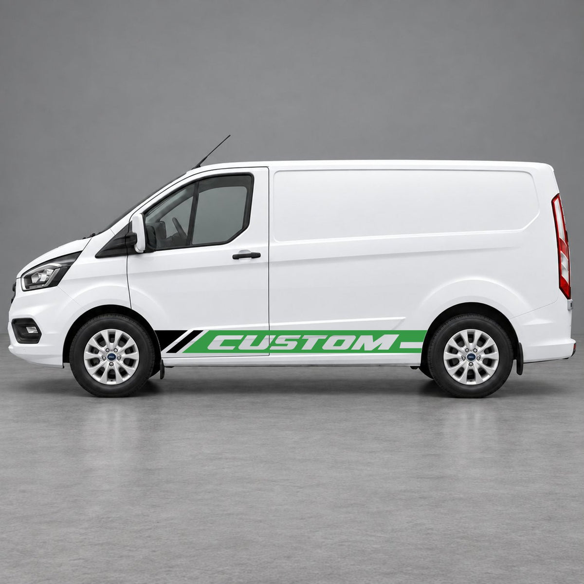 Ford Transit Custom Custom Lower Side Stripes in Green & Black