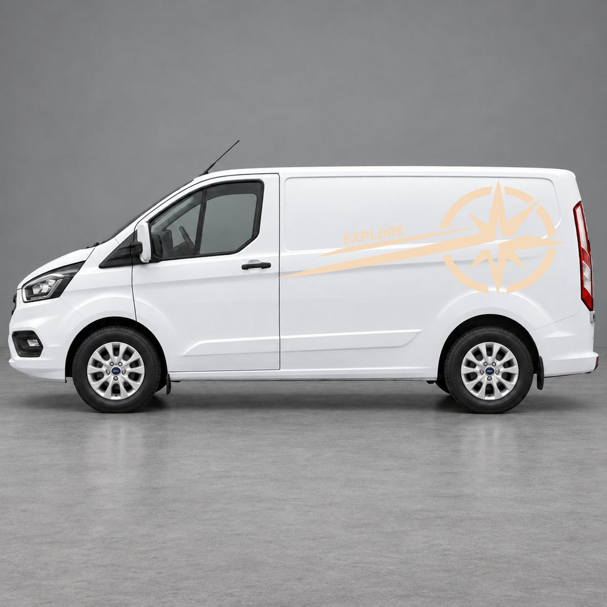 Ford Transit Custom Explore Compass Side Stripes in Beige