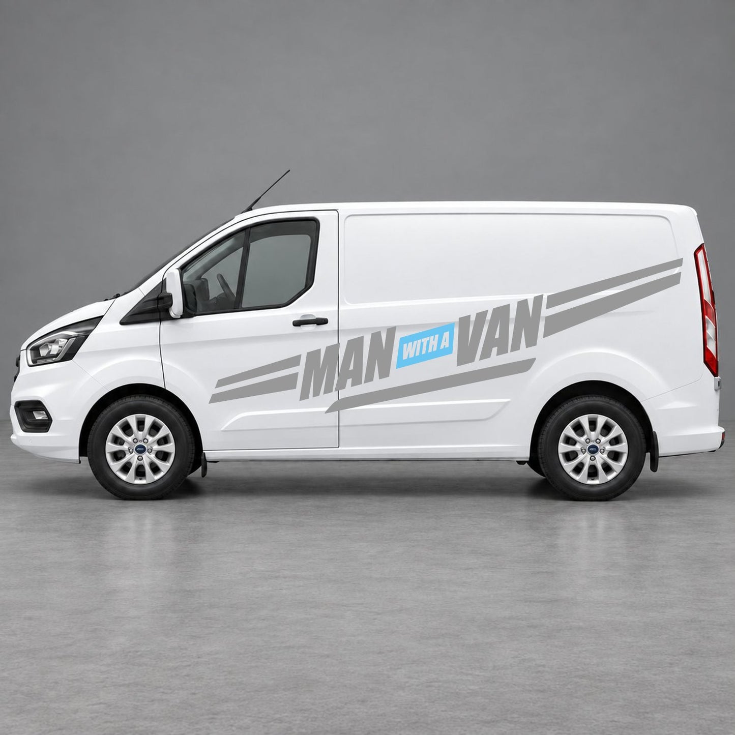 Ford Transit Custom Man with a Van Side Stripes in Grey & Light Blue