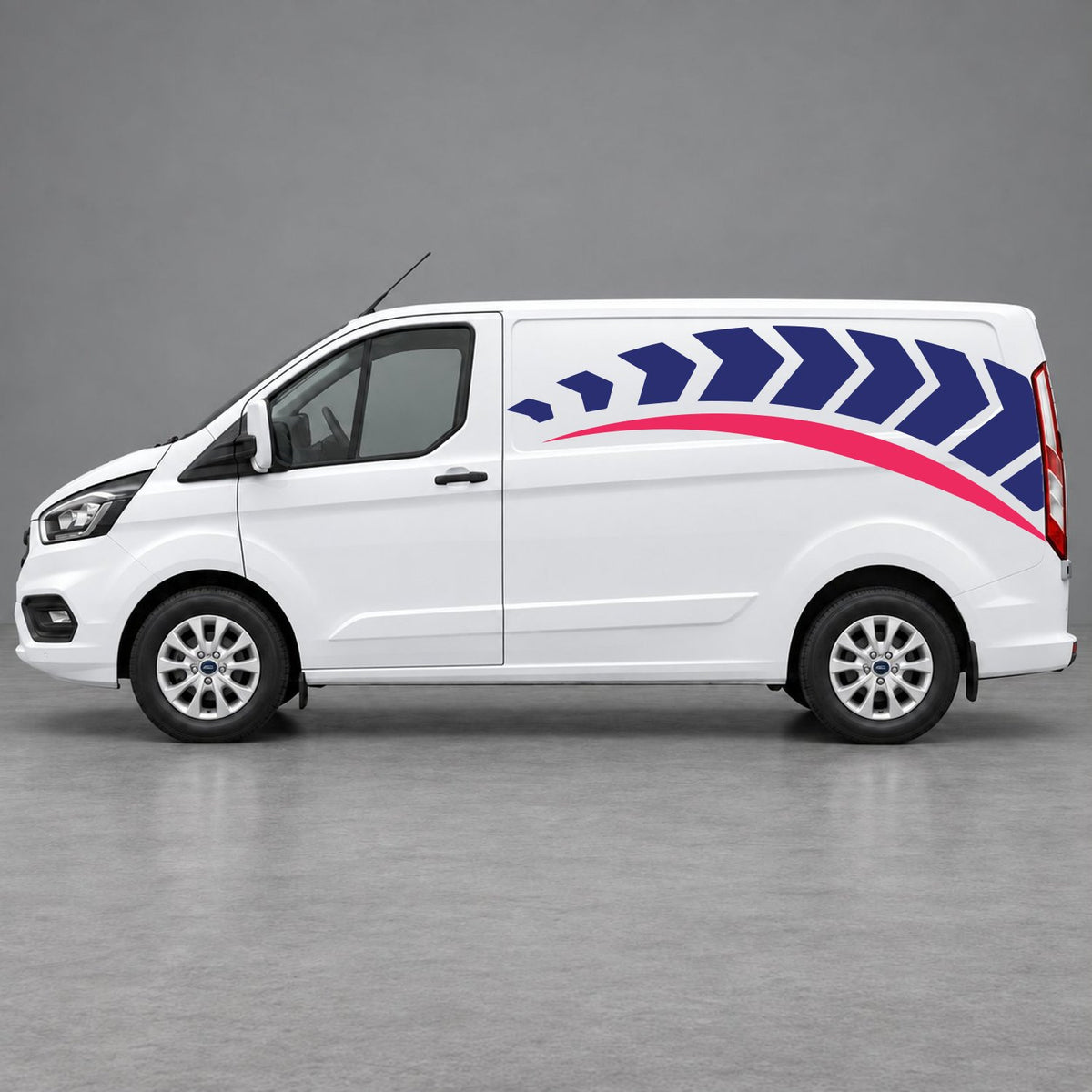 Ford Transit Custom Chevron Track Side Graphics in Navy Blue & Pink