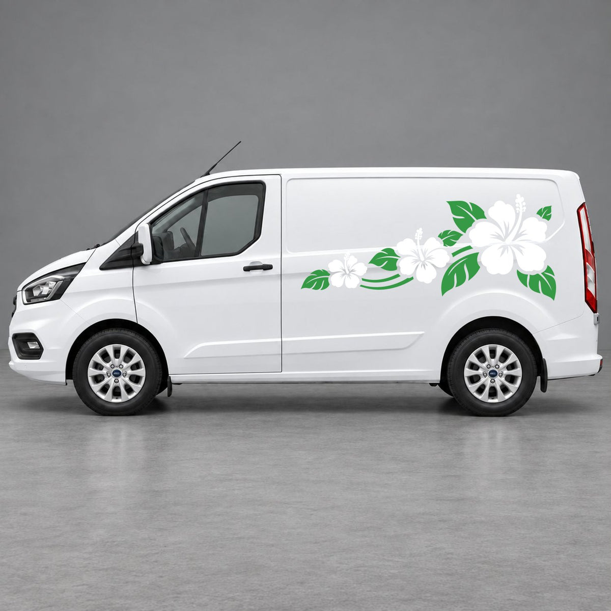 Ford Transit Custom Hibiscus Flower Trail Side Graphics in Green & White