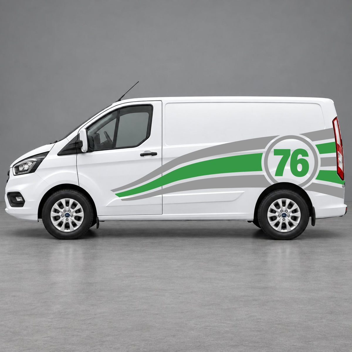Ford Transit Custom Personalised Number 76 Racing Side Graphics in Grey & Green