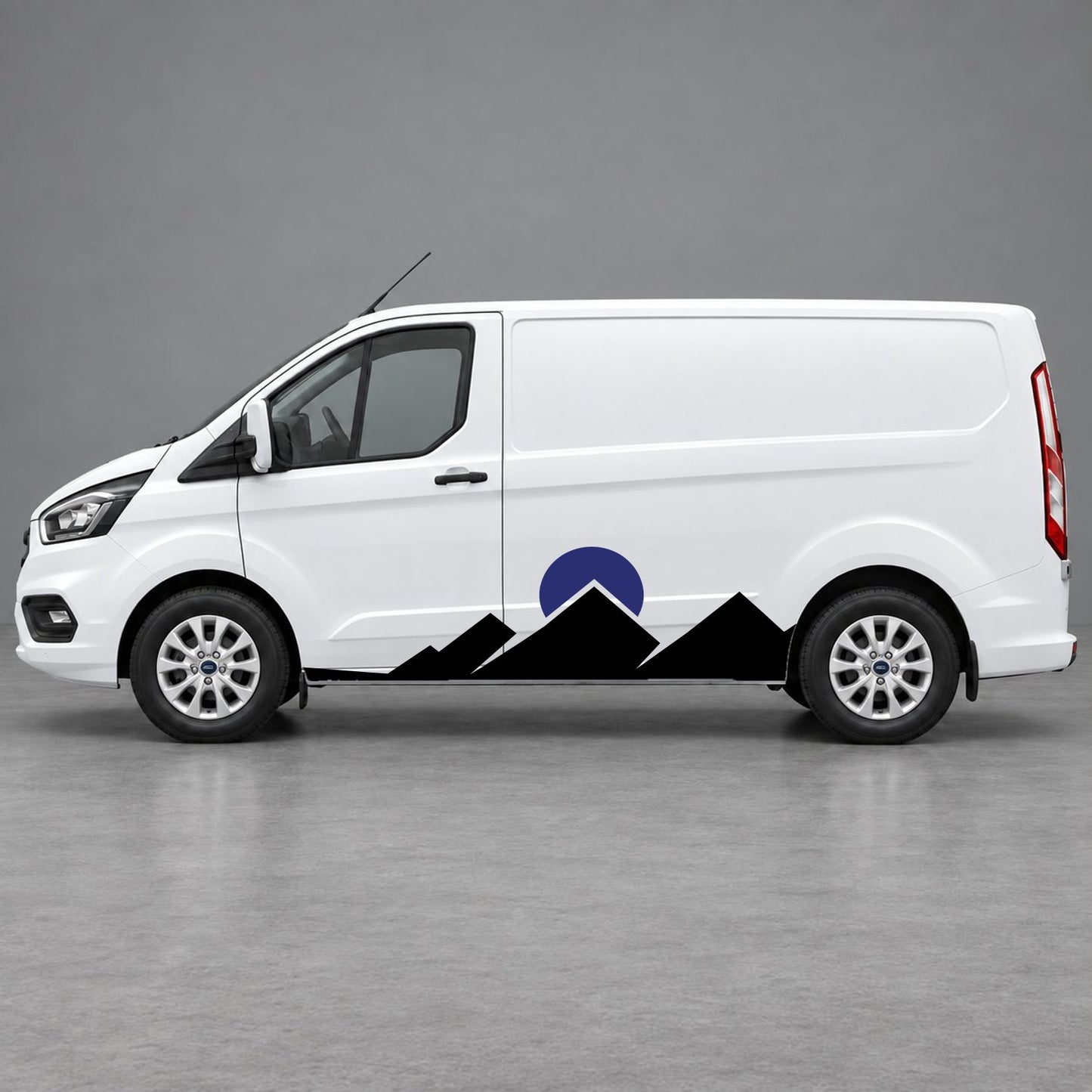 Ford Transit Custom Minimal Mountain Peak Side Graphics in Black & Navy Blue