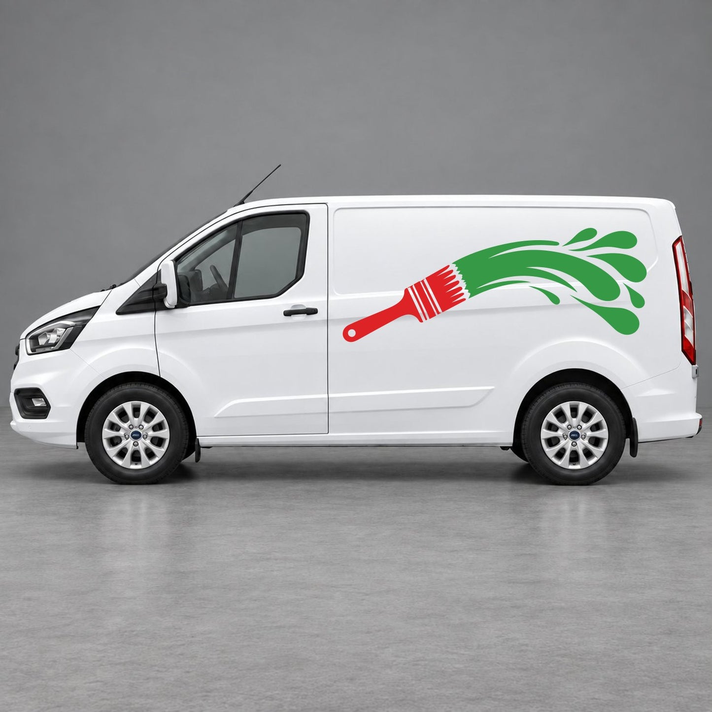 Ford Transit Custom Paintbrush Swoosh Side Graphics in Red & Green