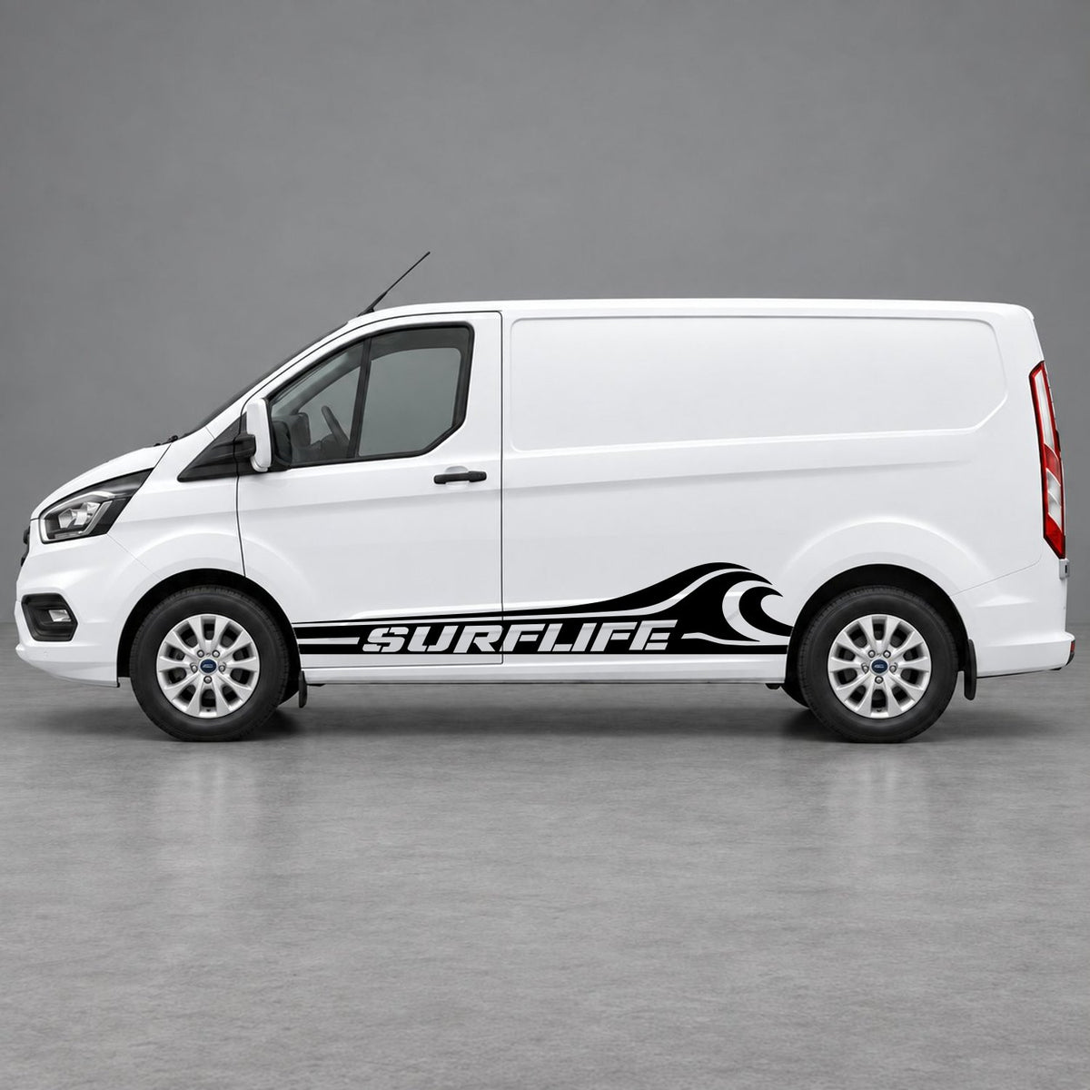 Ford Transit Custom Surflife Wave Side Stripes in Black & Black