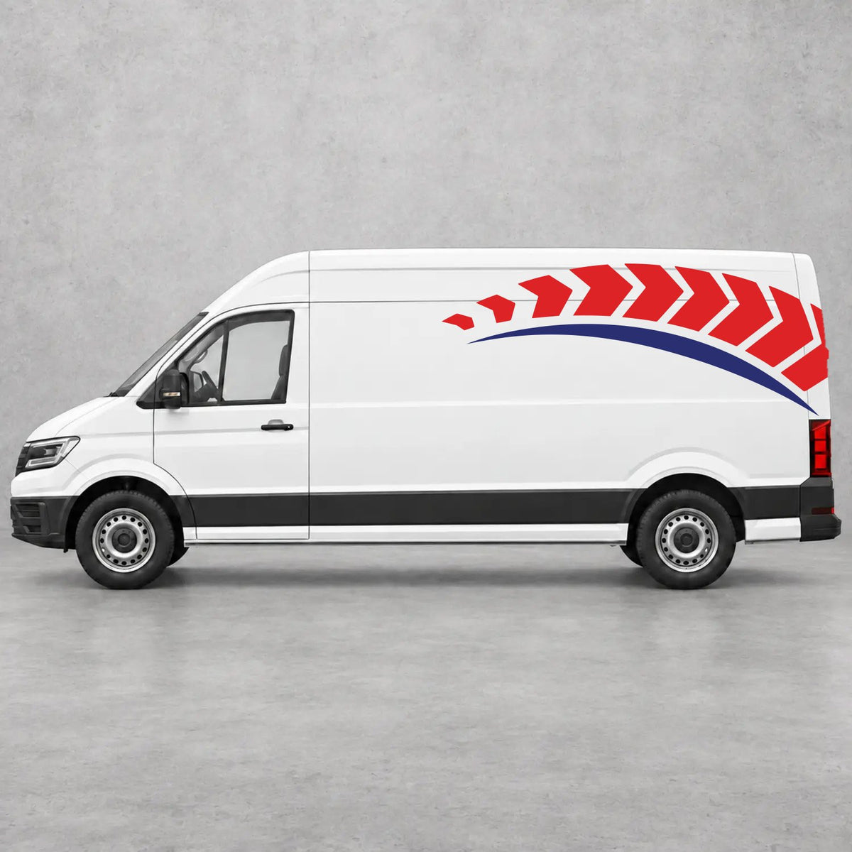 VW Crafter Chevron Track Side Graphics in Red & Navy Blue