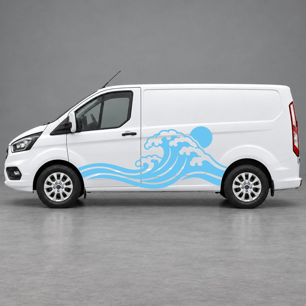 Ford Transit Custom Ocean Wave & Sunset Side Graphics in Light Blue