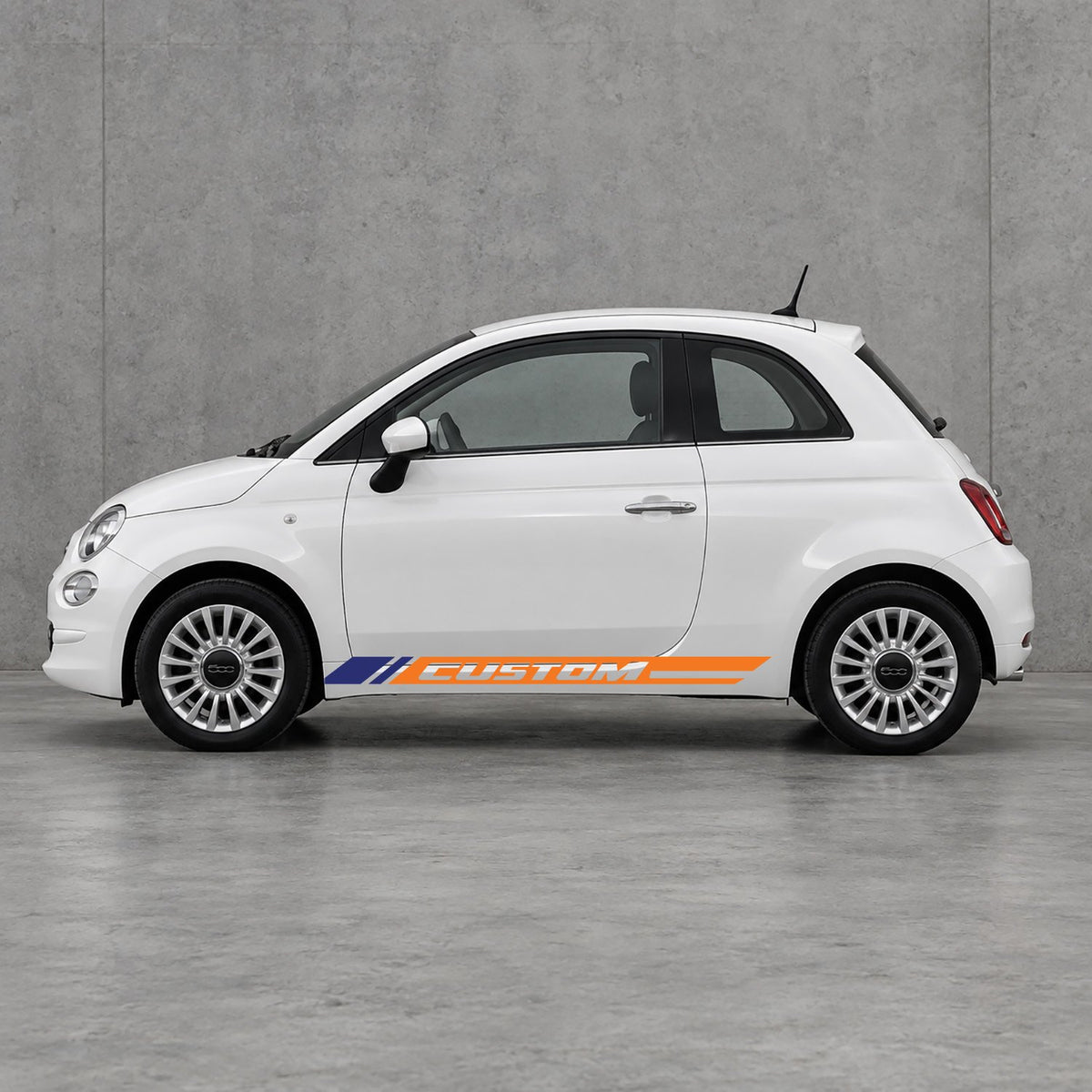 Fiat 500 Custom Lower Side Stripes Kit - Pair Supplied in Orange & Navy Blue