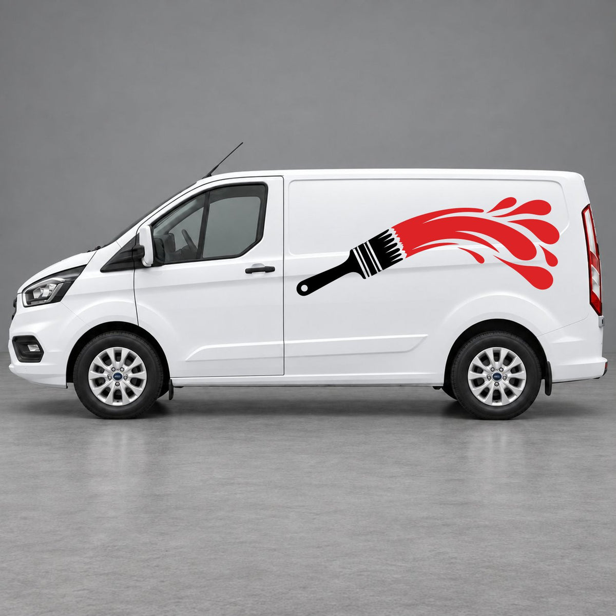 Ford Transit Custom Paintbrush Swoosh Side Graphics in Black & Red