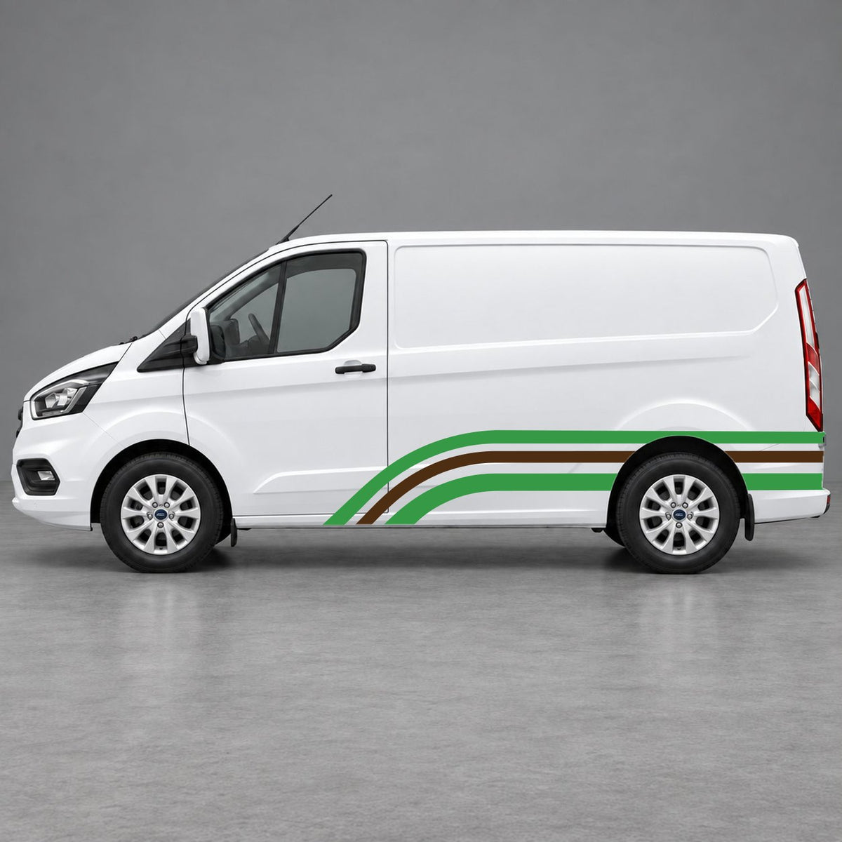 Ford Transit Custom Retro Triple-Arch Side Stripes in Green & Brown