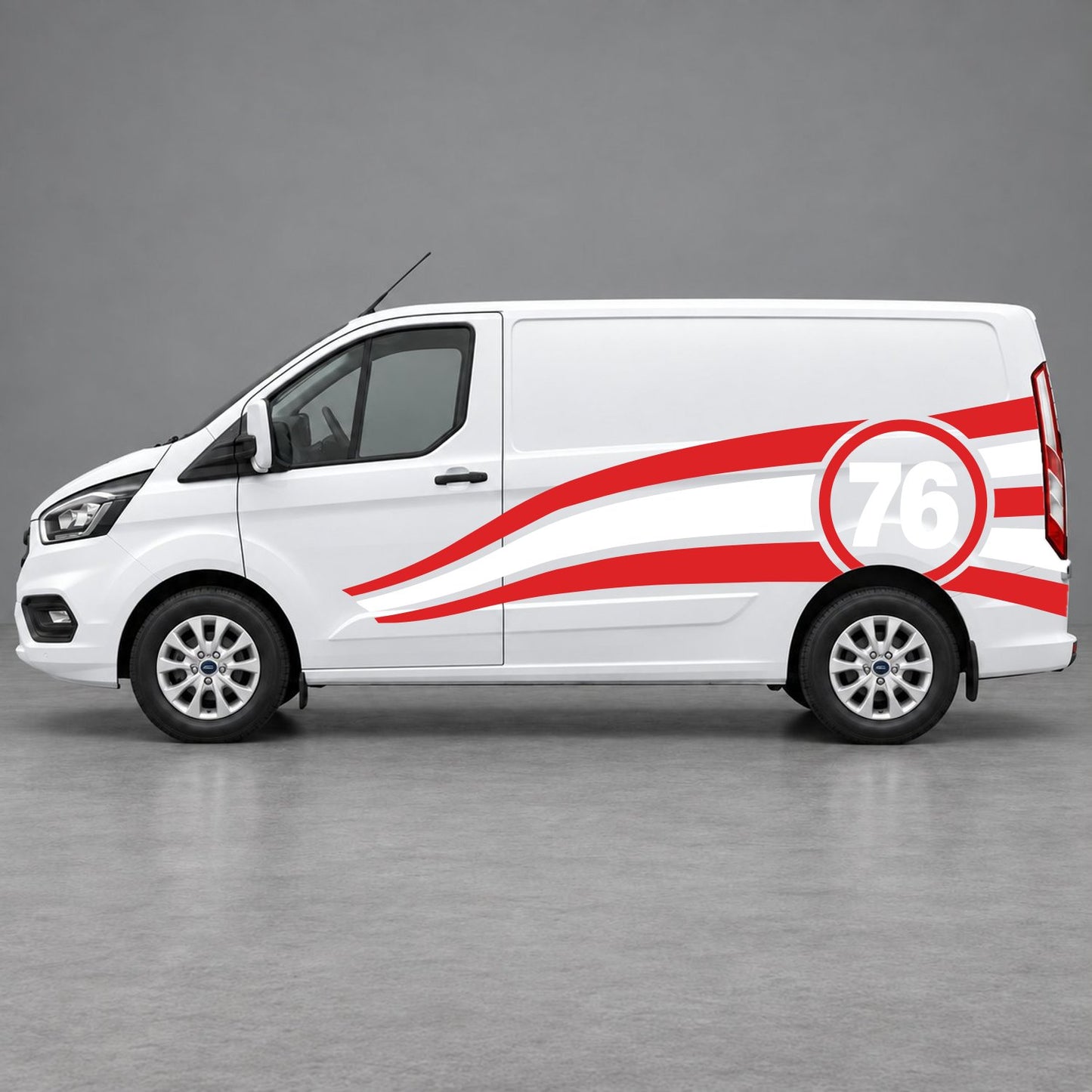 Ford Transit Custom Personalised Number 76 Racing Side Graphics in Red & White