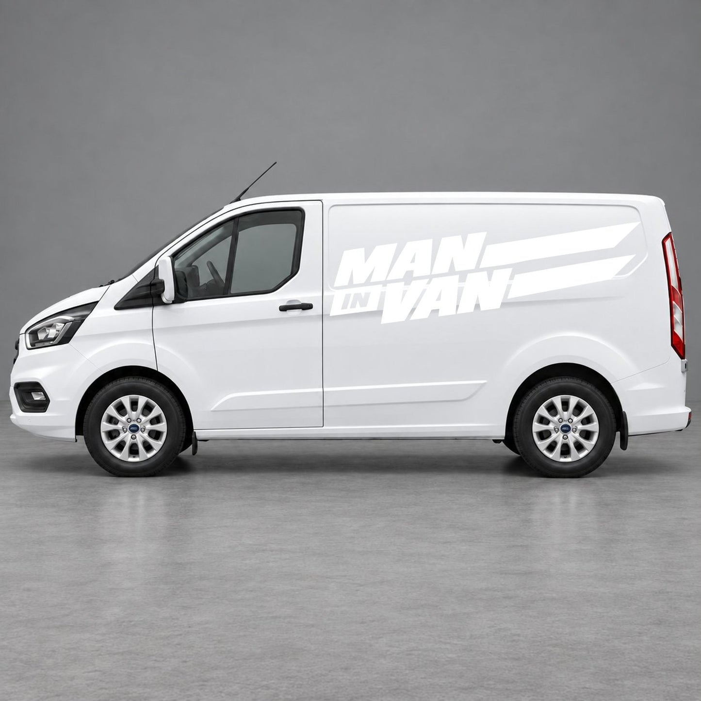Ford Transit Custom Man in Van Side Stripes in White & White