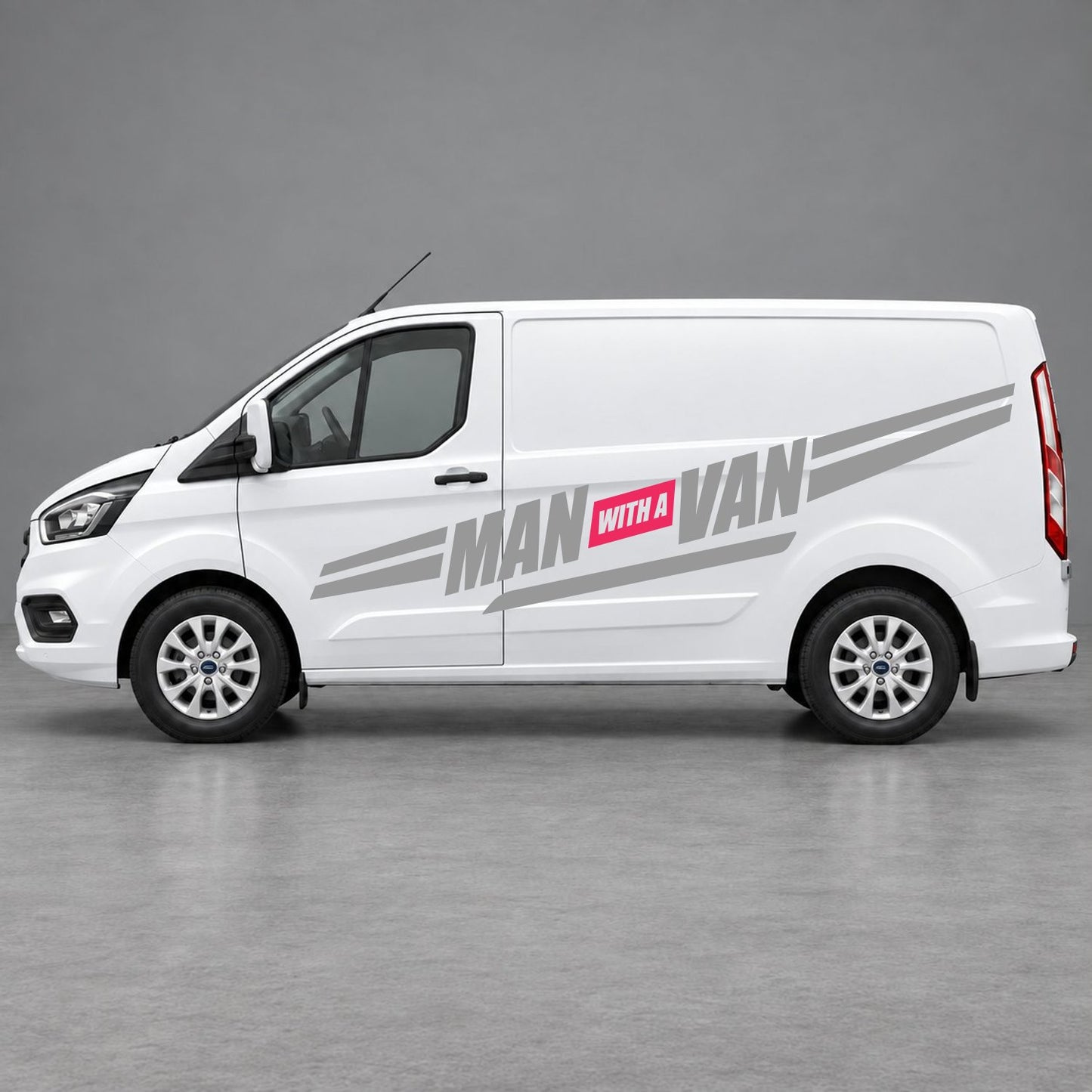 Ford Transit Custom Man with a Van Side Stripes in Grey & Pink
