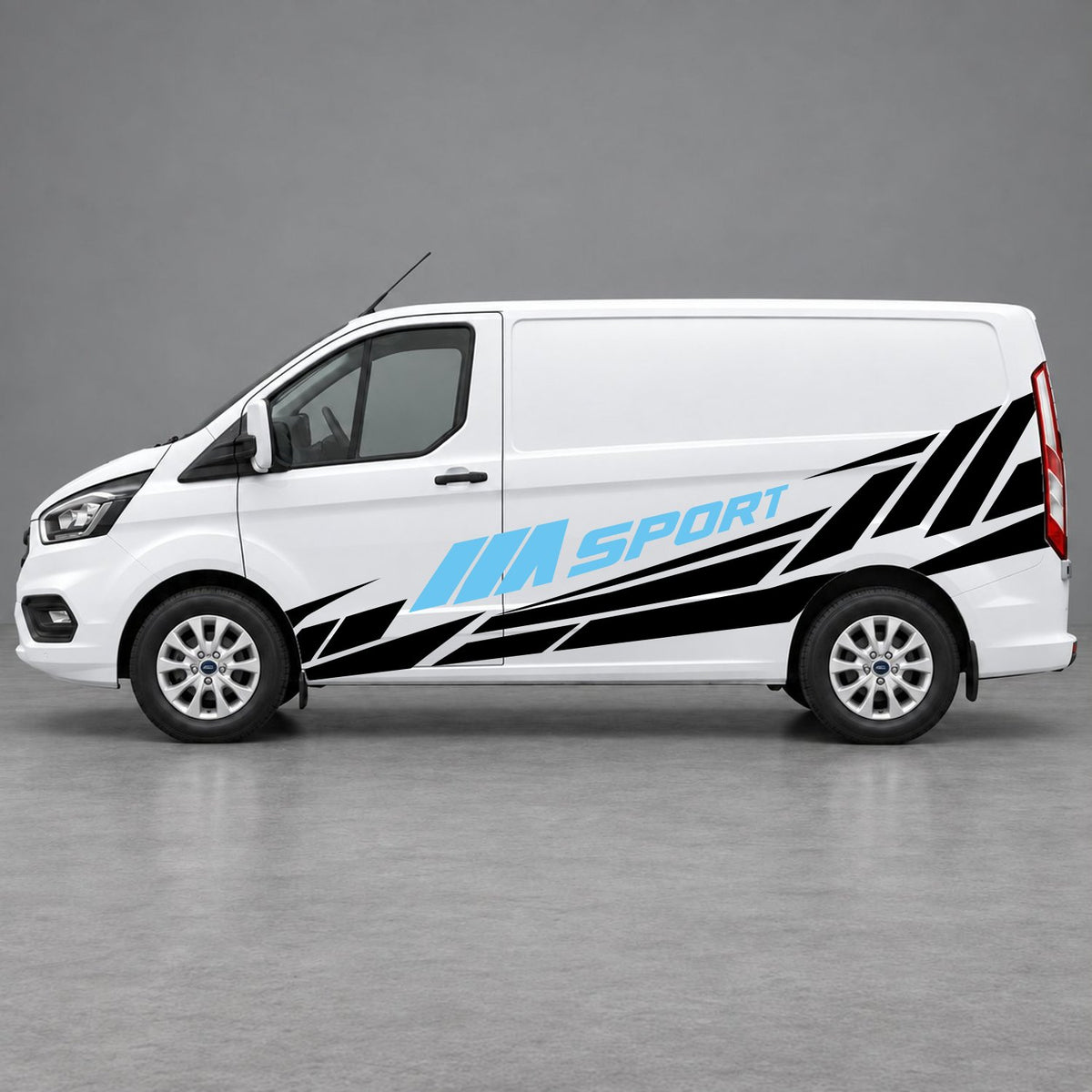 Ford Transit Custom M Sport Racing Side Graphics in Black & Light Blue