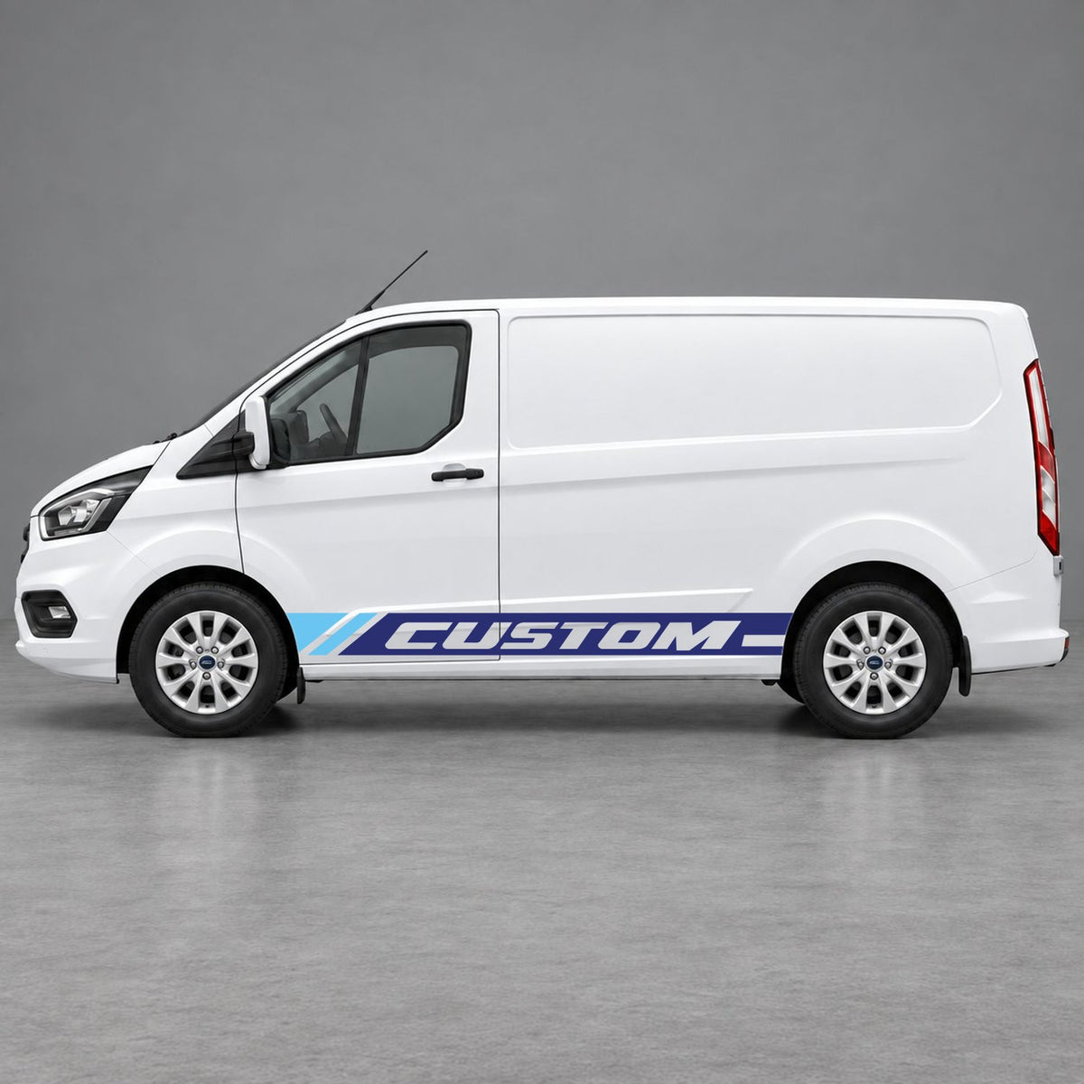 Ford Transit Custom Custom Lower Side Stripes in Navy Blue & Light Blue
