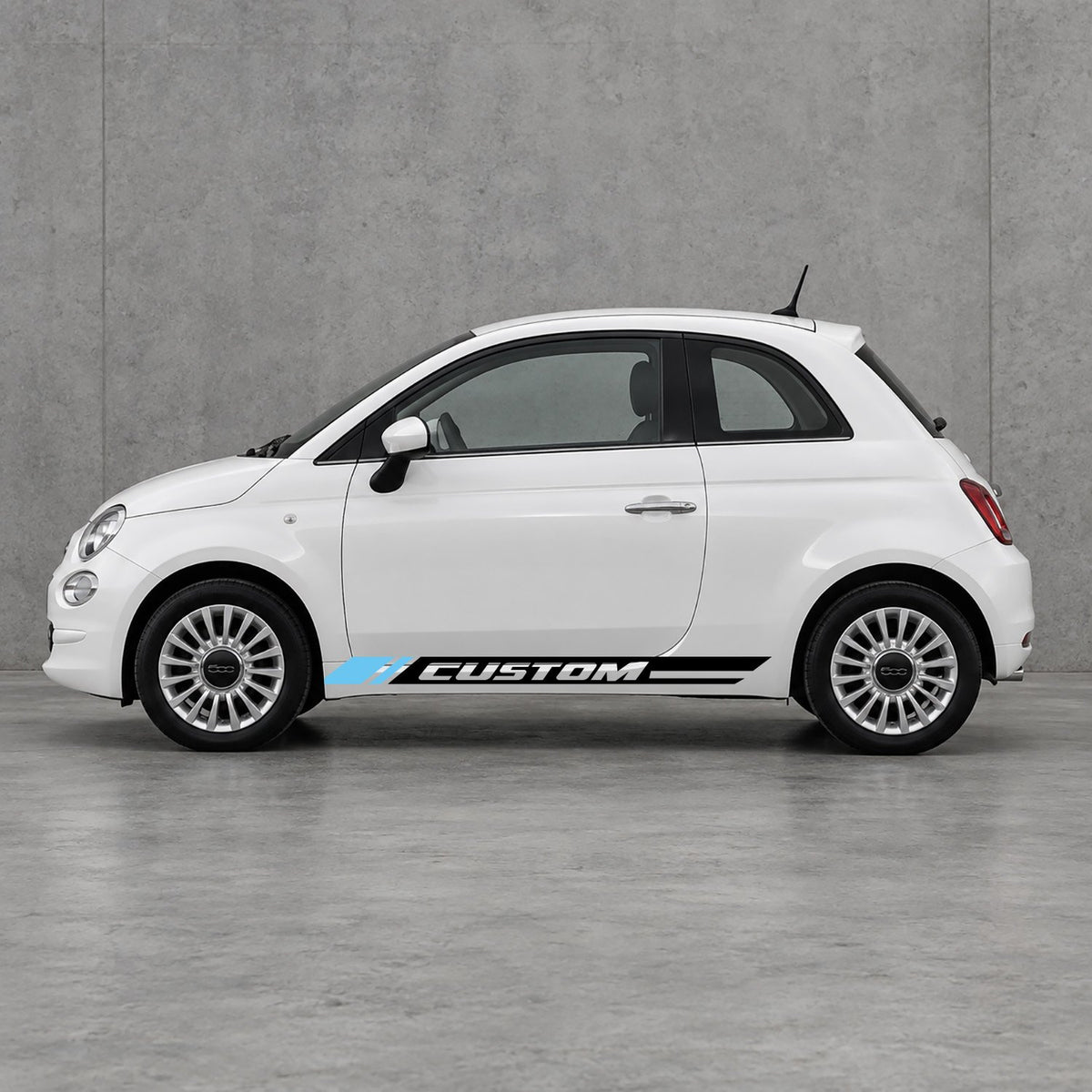 Fiat 500 Custom Lower Side Stripes Kit - Pair Supplied in Black & Light Blue