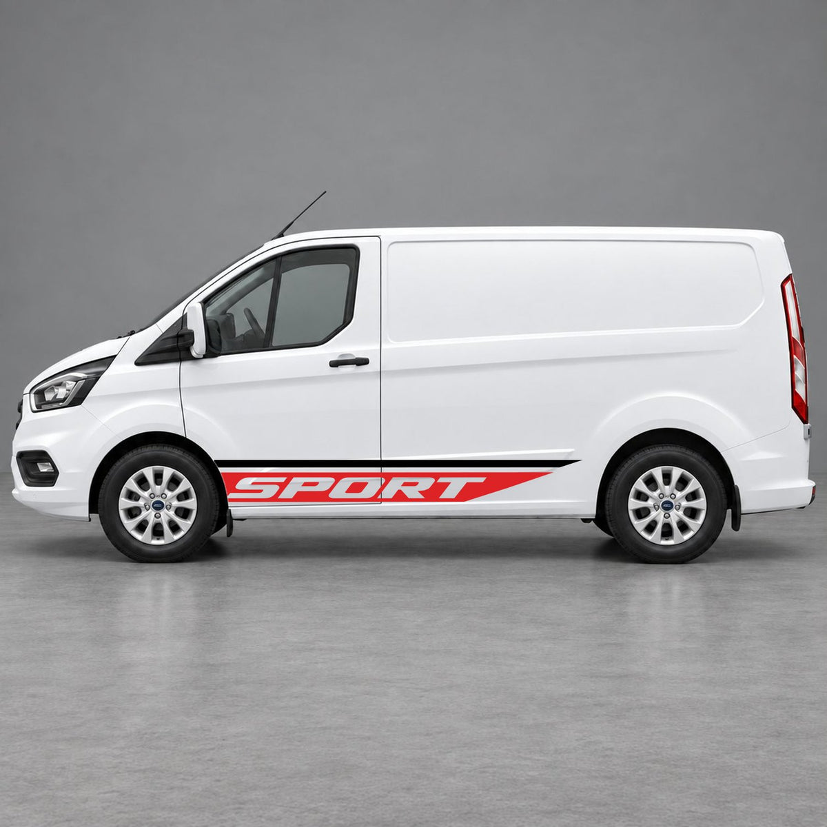 Ford Transit Custom Sport Swoosh Lower Side Stripes in Black & Red