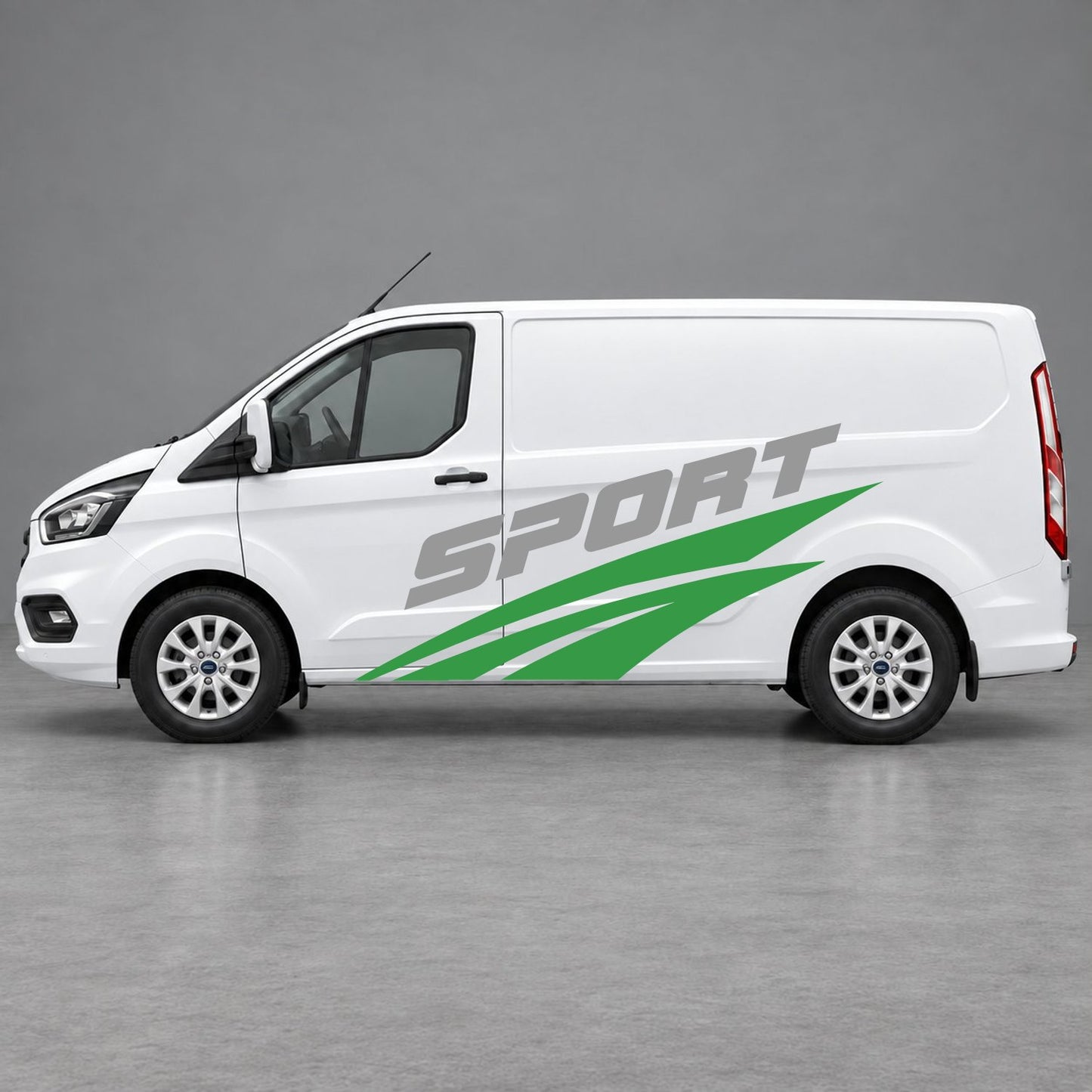 Ford Transit Custom Sport Twin Stripe Side Graphics in Green & Grey