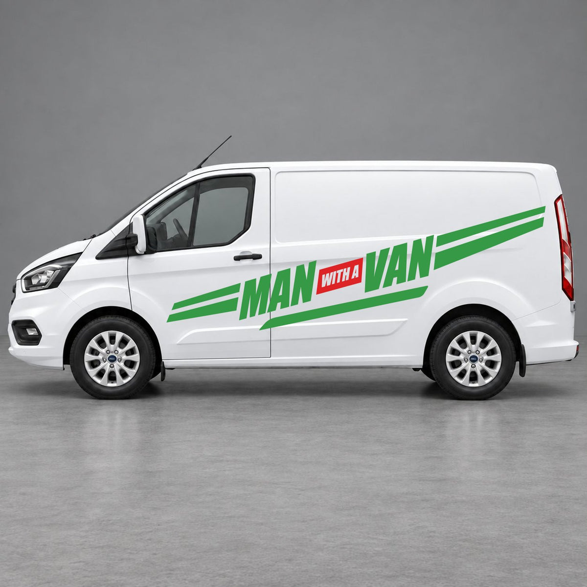 Ford Transit Custom Man with a Van Side Stripes in Green & Red