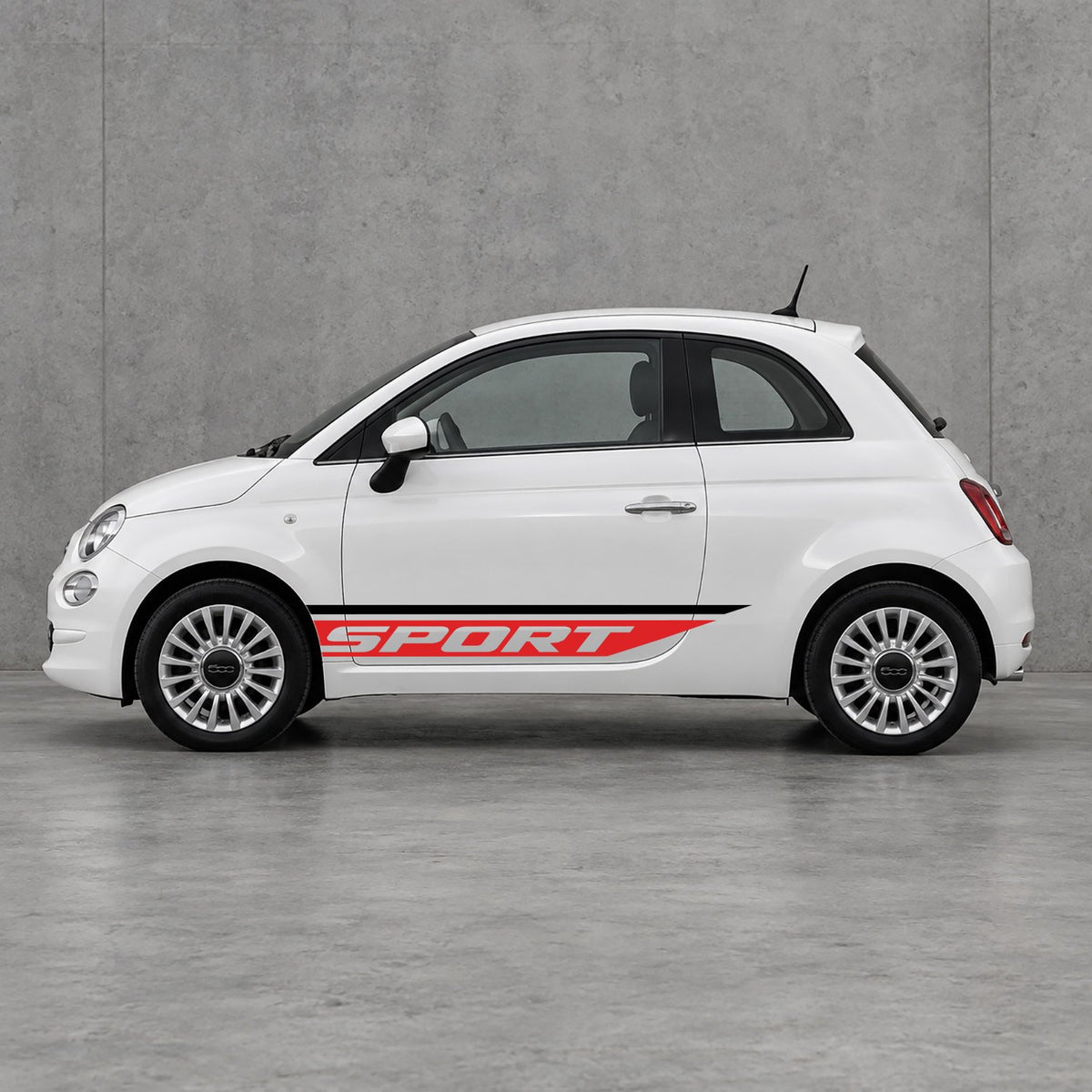 Fiat 500 Sport Lower Side Stripes Kit - Pair Supplied in Black & Red