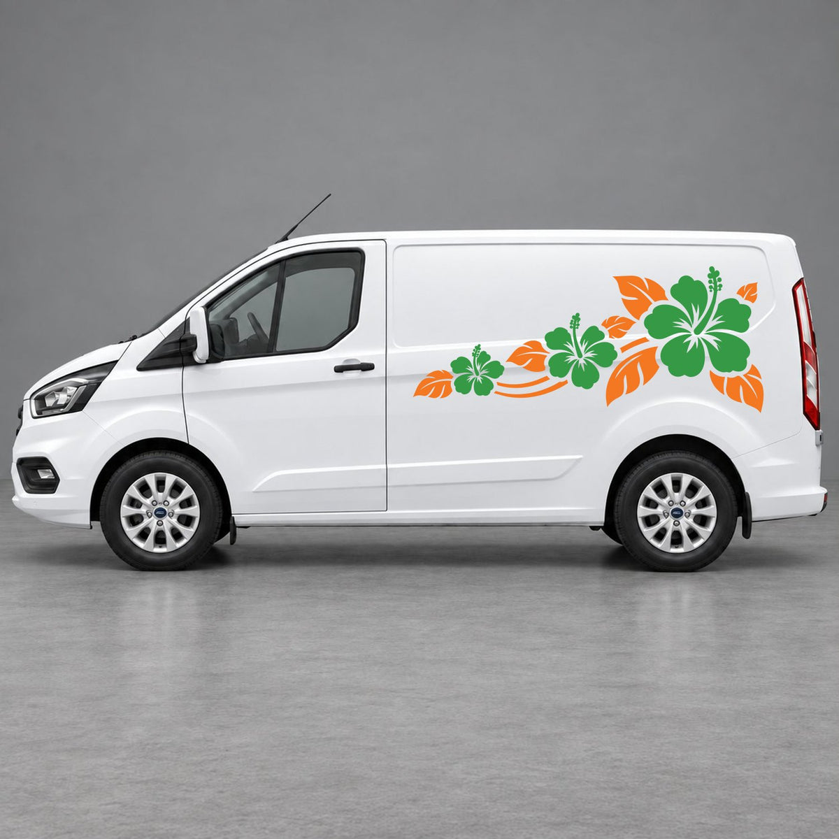 Ford Transit Custom Hibiscus Flower Trail Side Graphics in Orange & Green