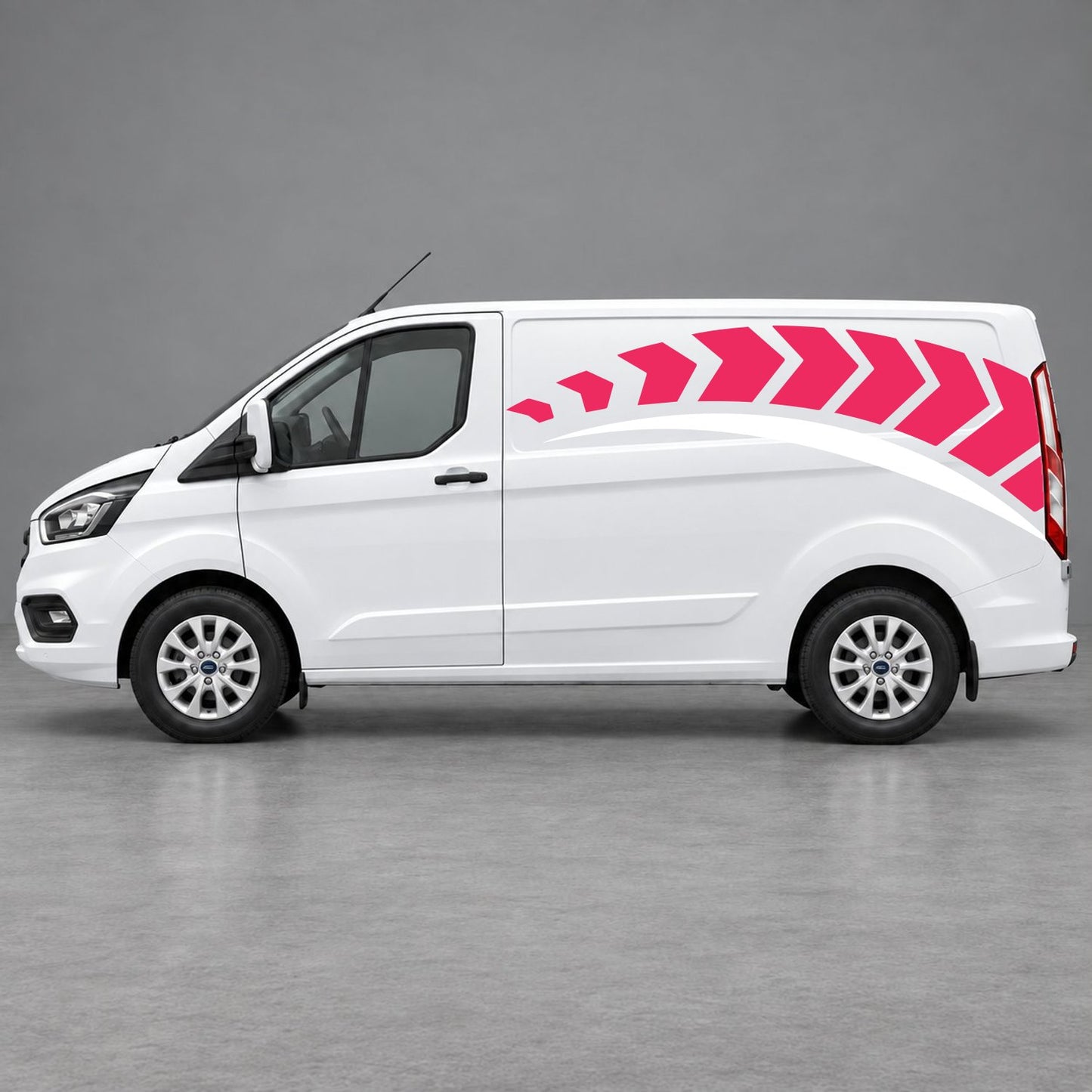 Ford Transit Custom Chevron Track Side Graphics in Pink & White