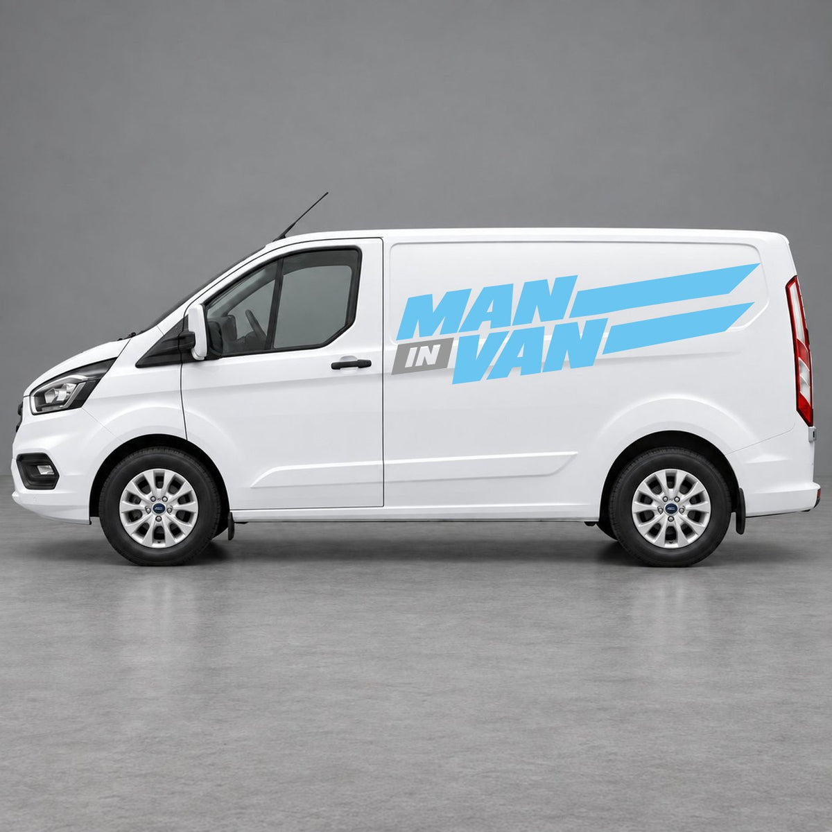 Ford Transit Custom Man in Van Side Stripes in Light Blue & Grey