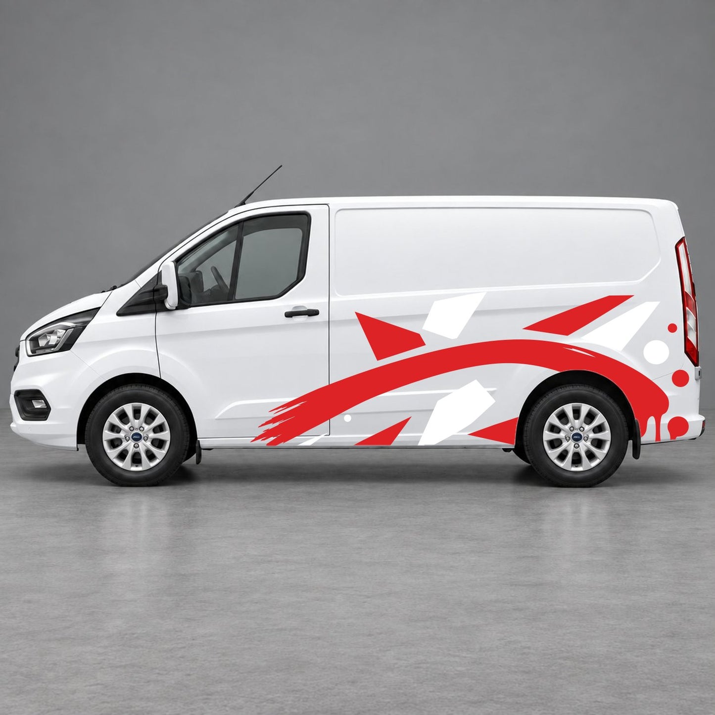 Ford Transit Custom Abstract Geometric Splash Side Graphics in White & Red