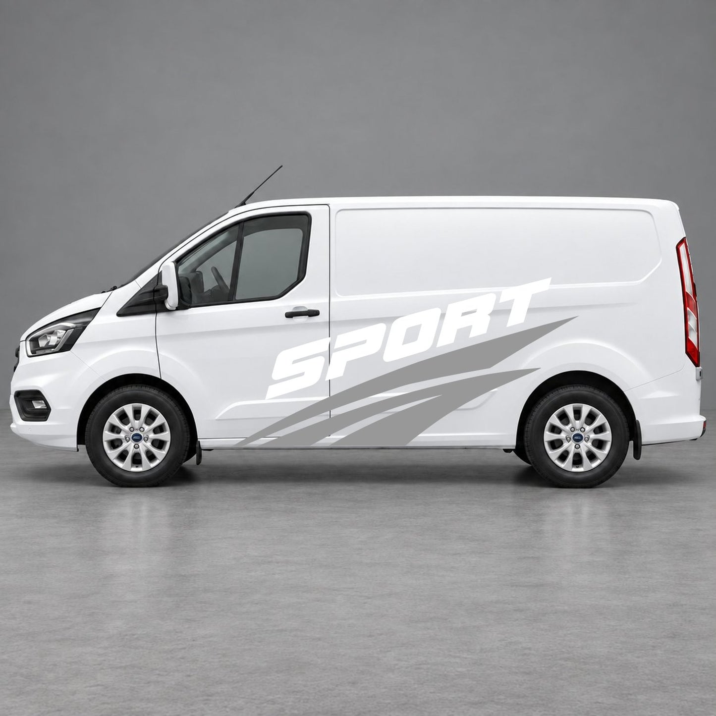 Ford Transit Custom Sport Twin Stripe Side Graphics in Grey & White