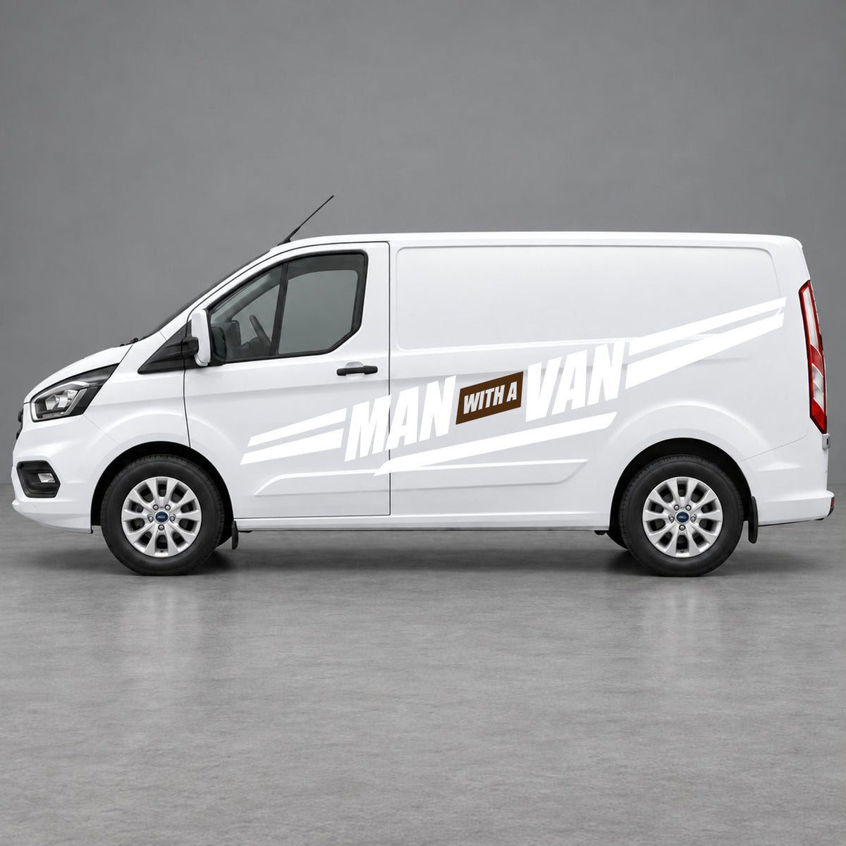 Ford Transit Custom Man with a Van Side Stripes in White & Brown