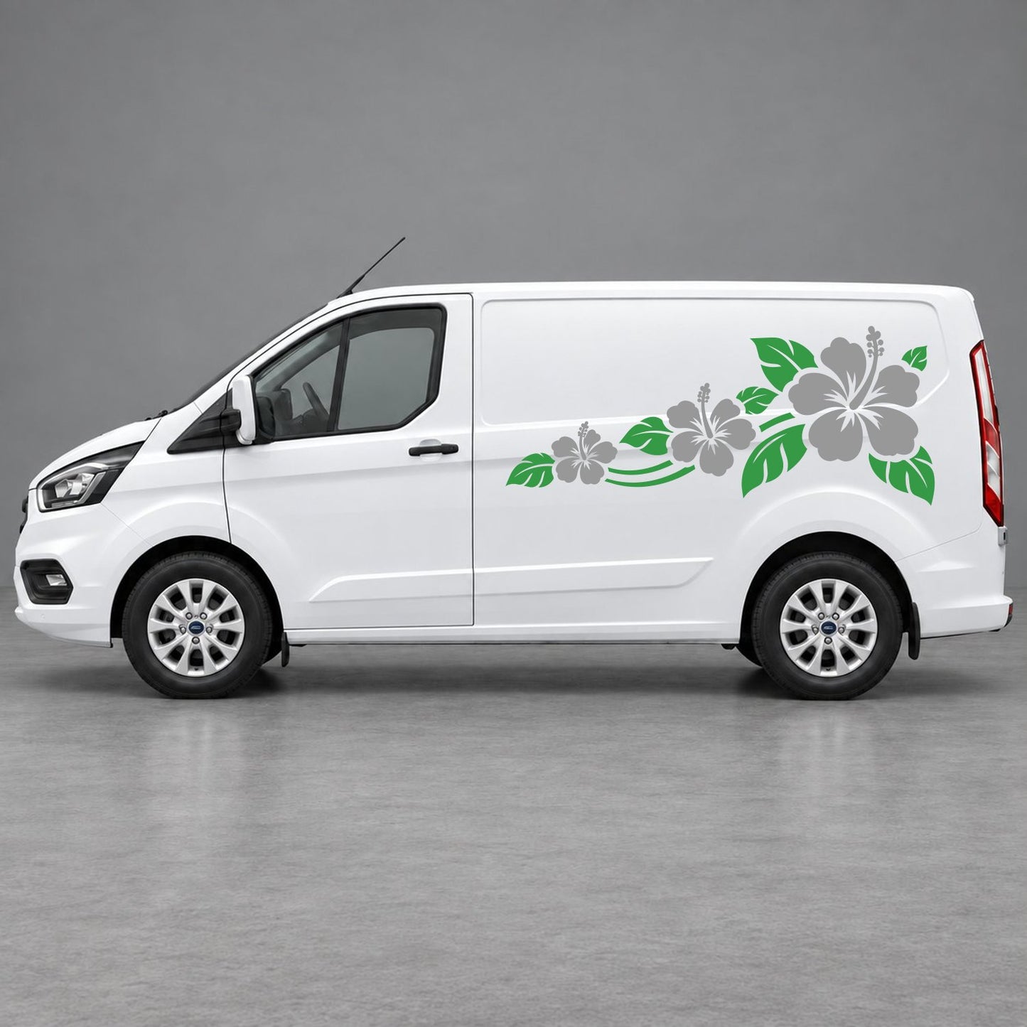 Ford Transit Custom Hibiscus Flower Trail Side Graphics in Green & Grey