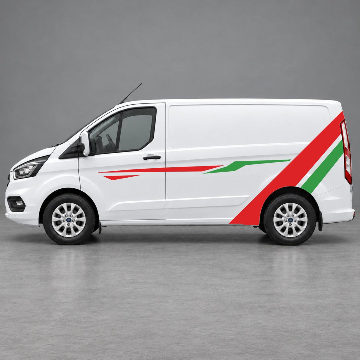 Ford Transit Custom Bold Rear Diagonal Side Stripes in Red & Green