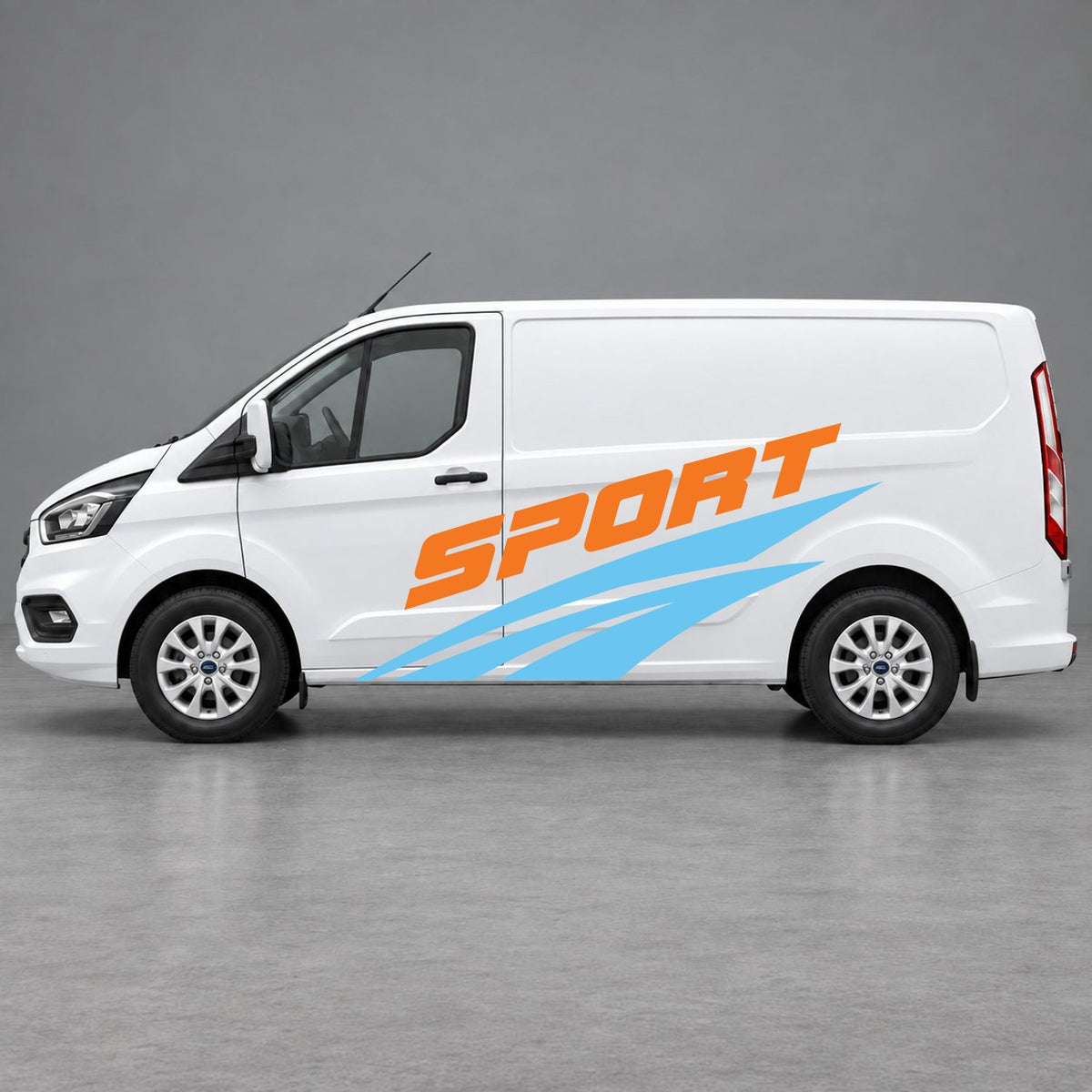 Ford Transit Custom Sport Twin Stripe Side Graphics in Light Blue & Orange