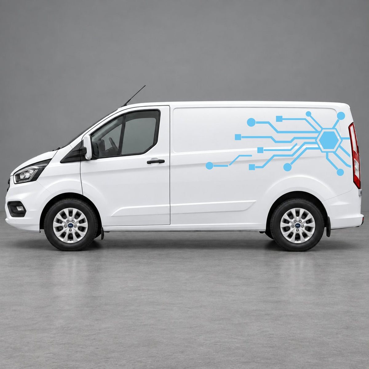 Ford Transit Custom Circuit Board Side Graphics in Light Blue
