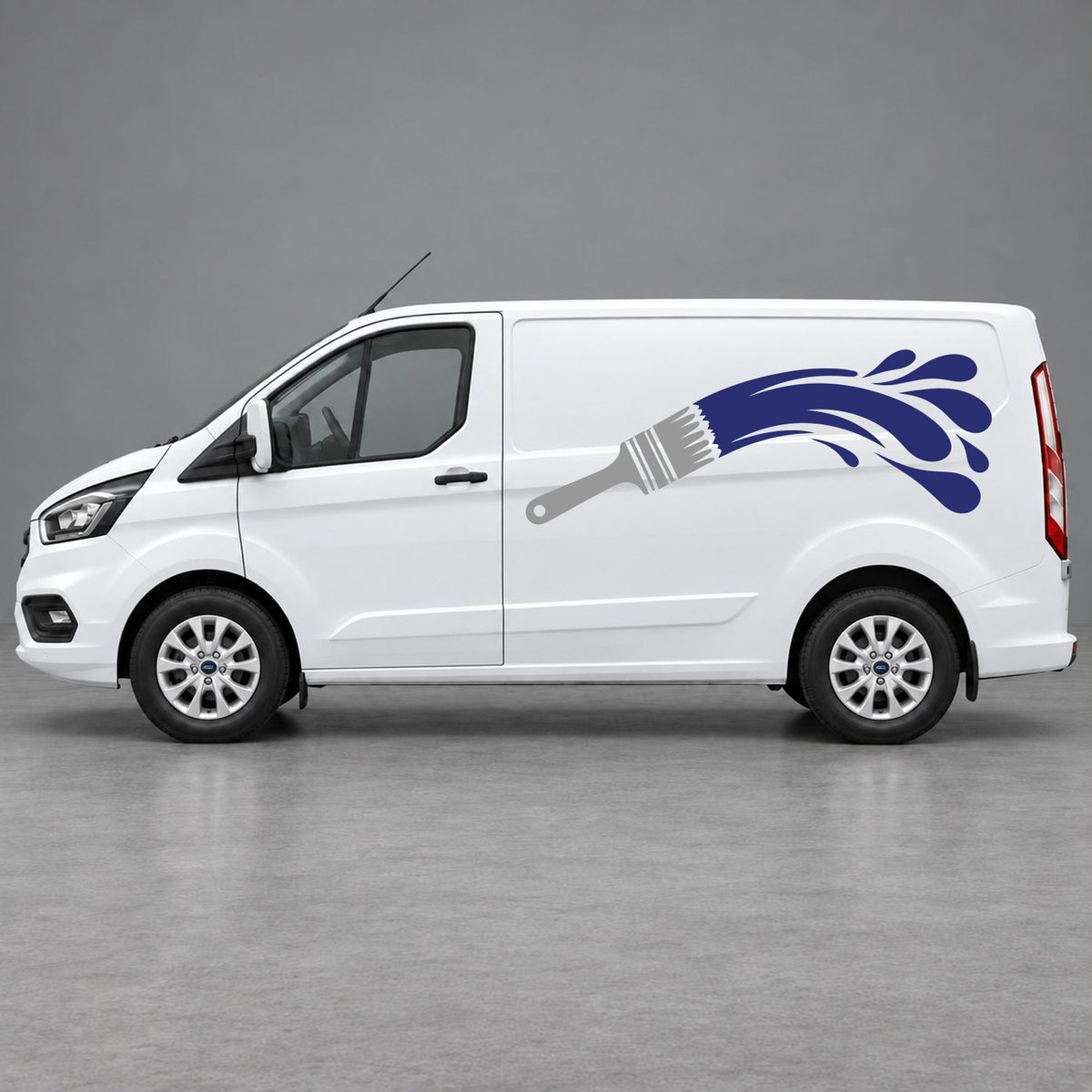 Ford Transit Custom Paintbrush Swoosh Side Graphics in Grey & Navy Blue