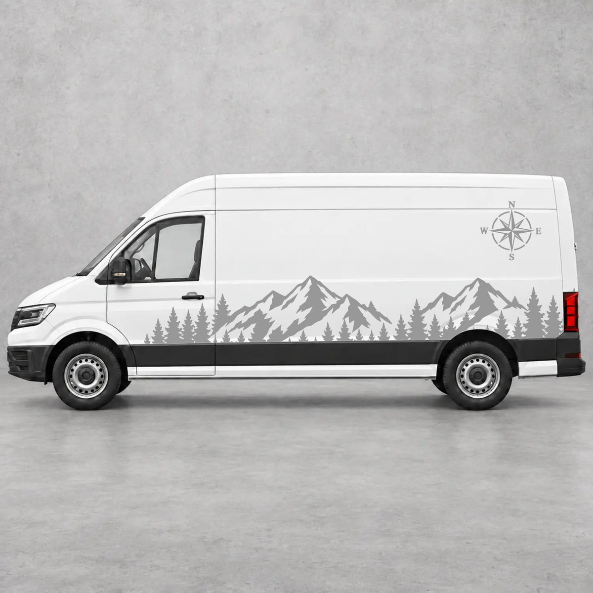 VW Crafter Mountain Forest & Compass Side Graphics in Grey