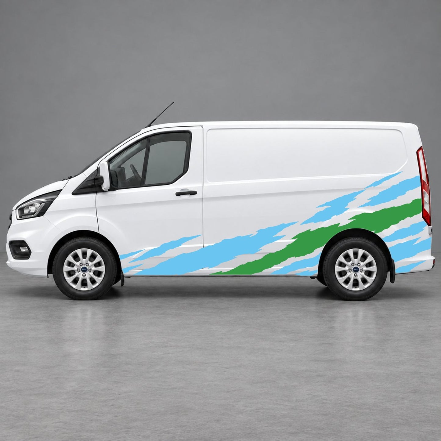 Ford Transit Custom Claw Scratch Side Graphics in Light Blue & Green