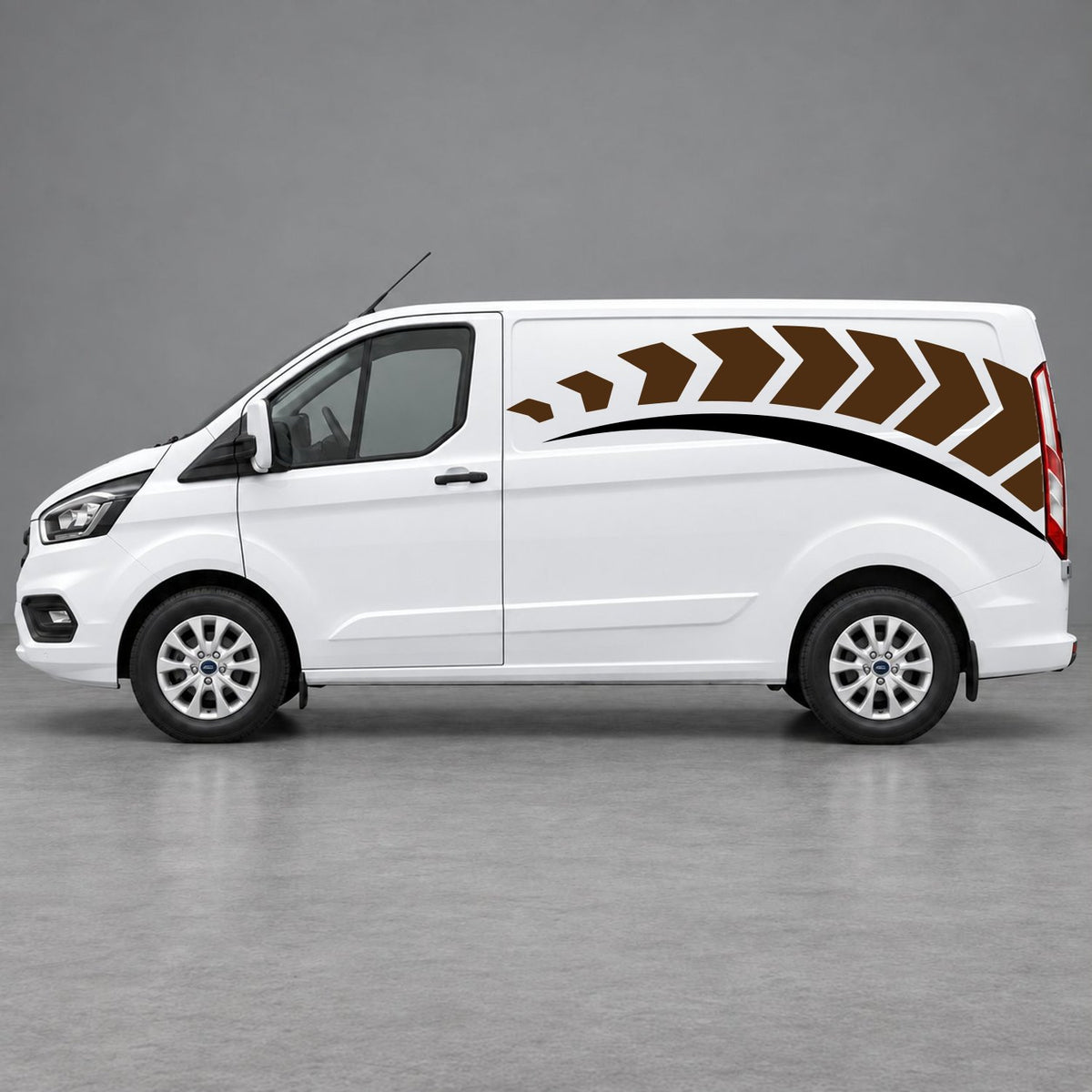 Ford Transit Custom Chevron Track Side Graphics in Brown & Black