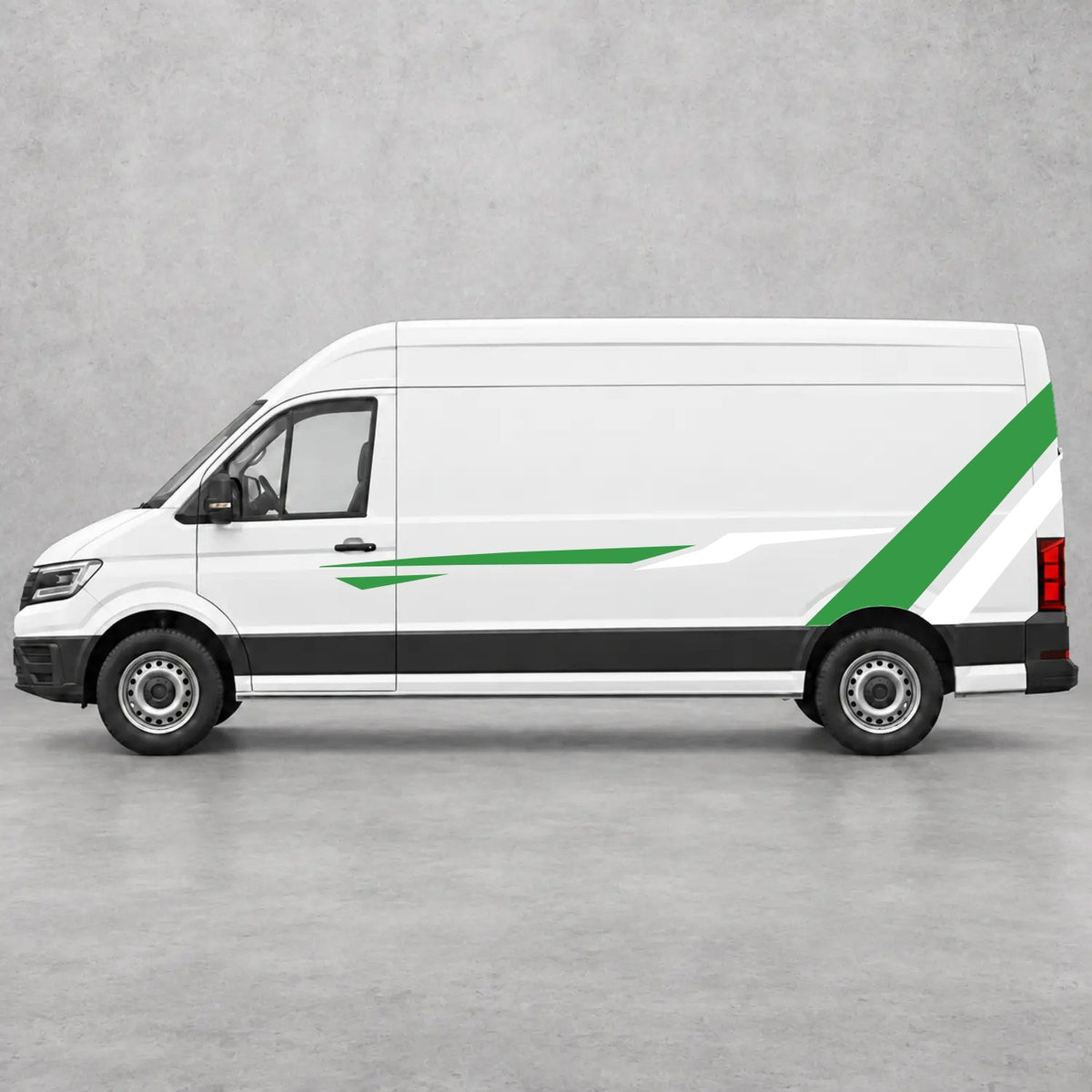 VW Crafter Bold Rear Diagonal Side Stripes in Green & White