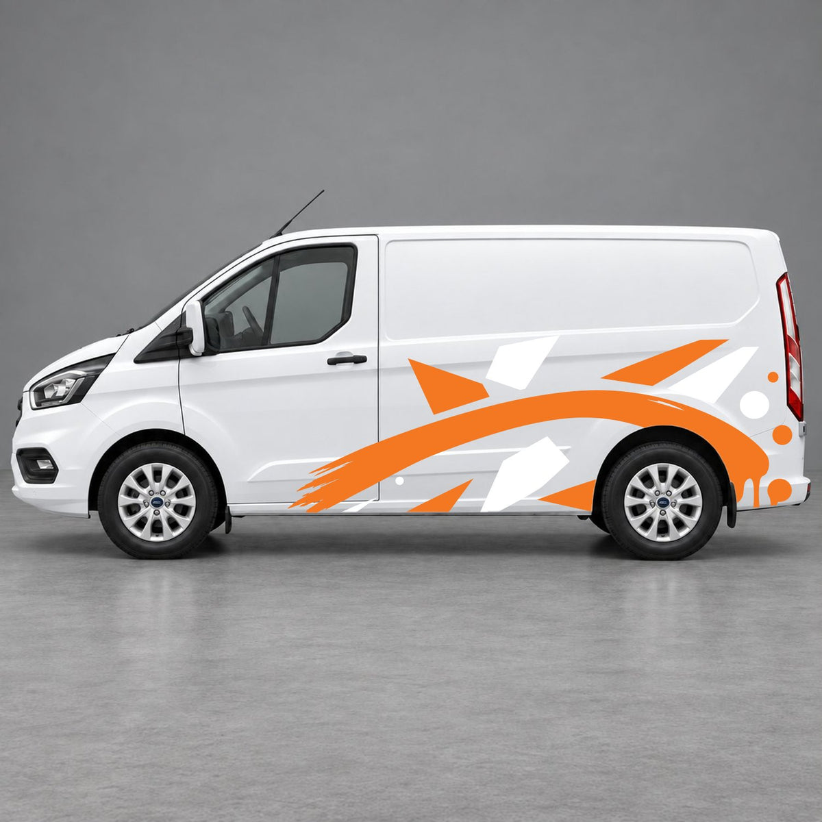 Ford Transit Custom Abstract Geometric Splash Side Graphics in White & Orange