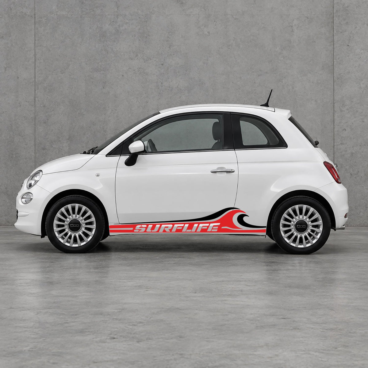 Fiat 500 Surf Life Side Stripes Kit - Pair Supplied in Red & Black