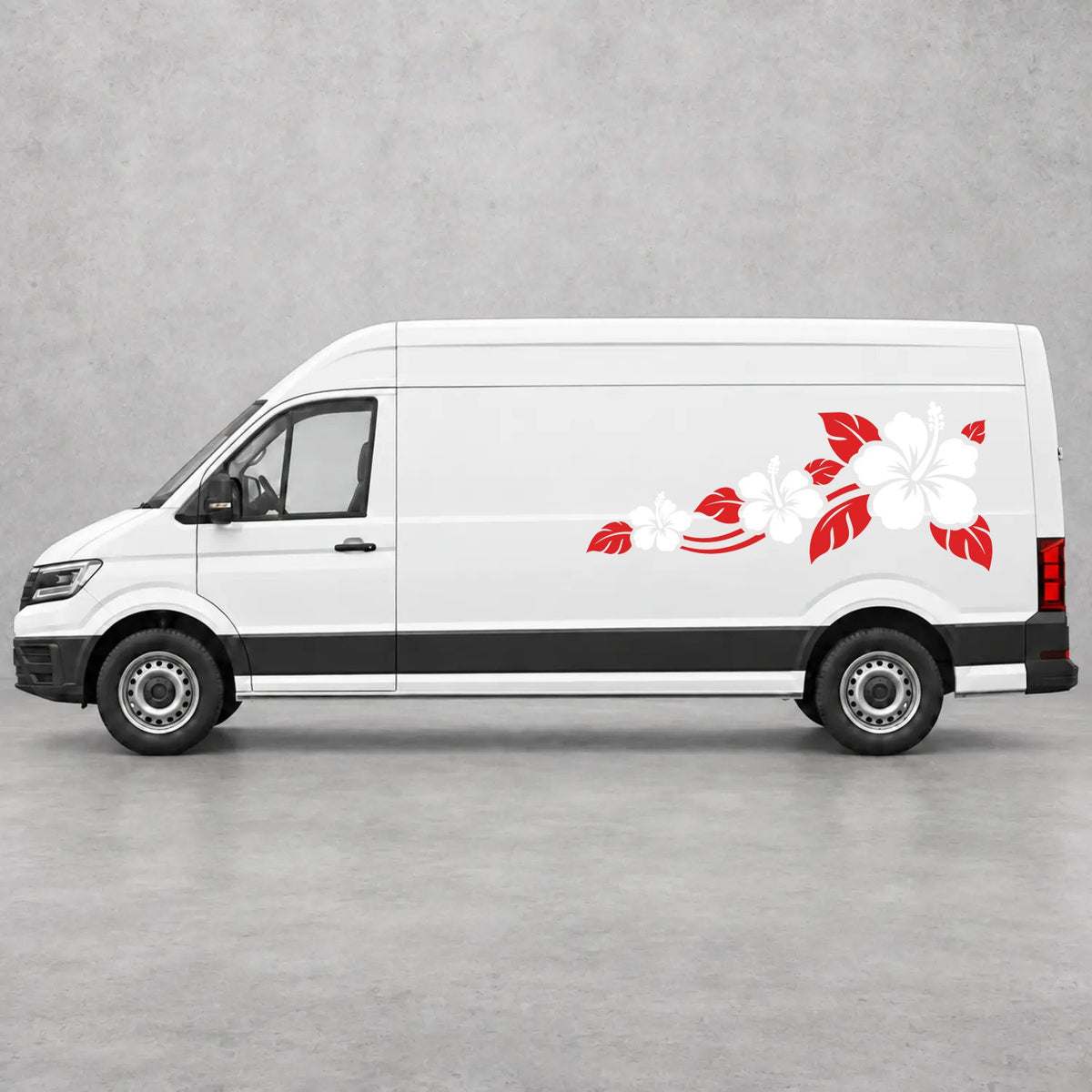 VW Crafter Hibiscus Flower Trail Side Graphics in Red & White