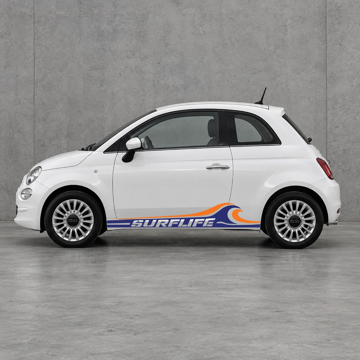 Fiat 500 Surf Life Side Stripes Kit - Pair Supplied in Navy Blue & Orange