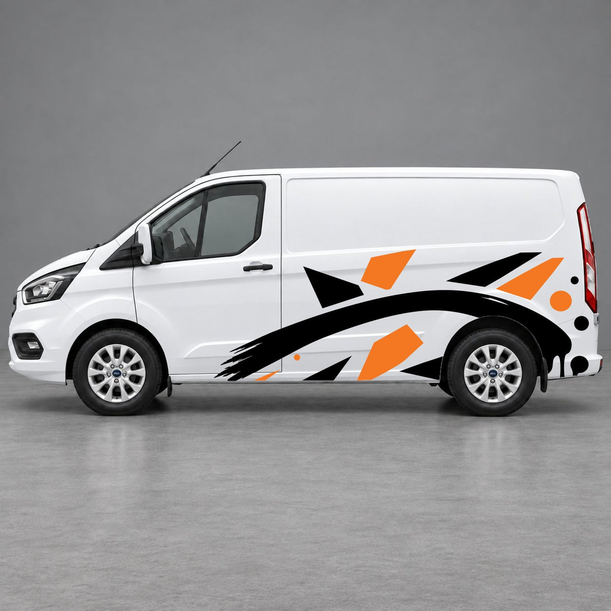 Ford Transit Custom Abstract Geometric Splash Side Graphics in Orange & Black