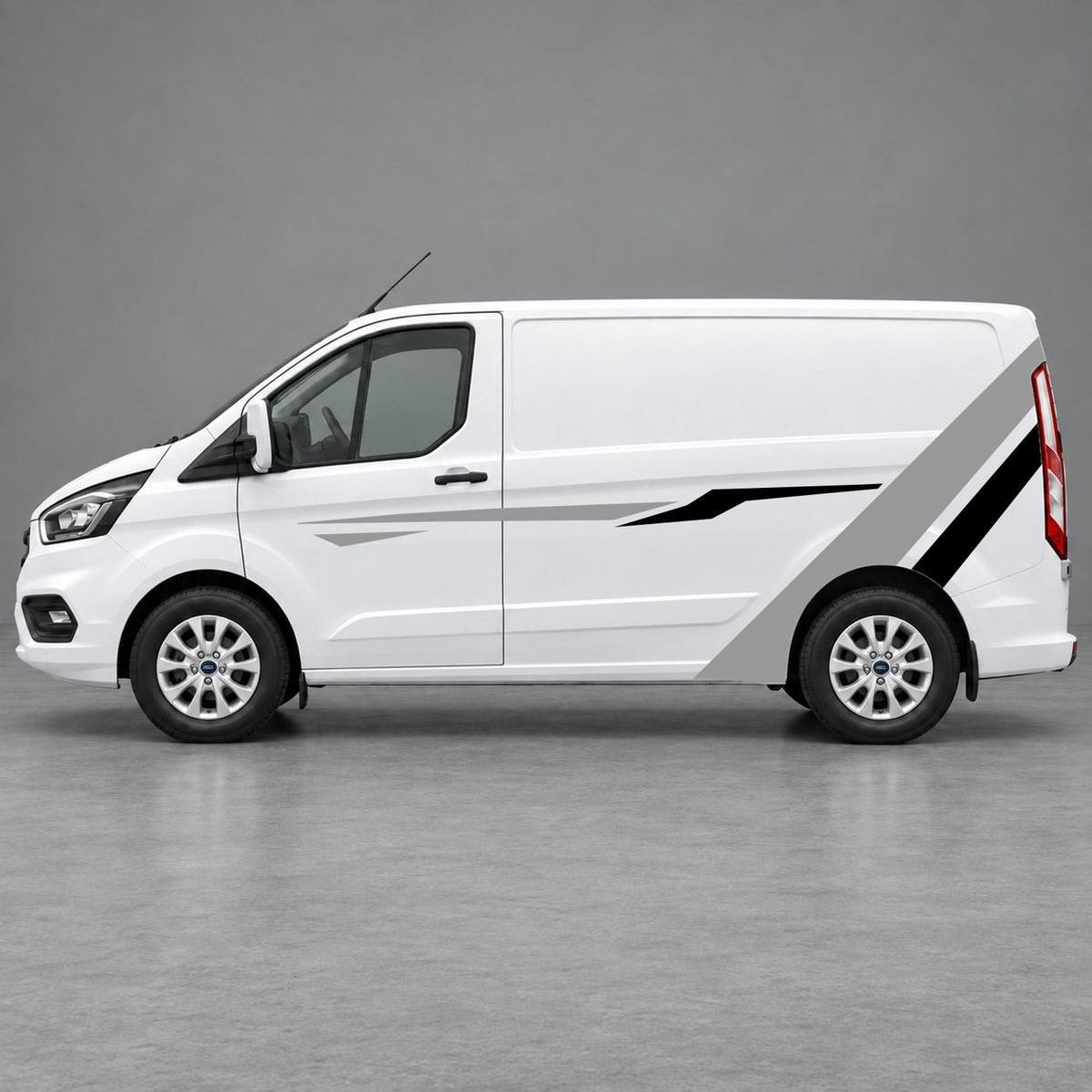 Ford Transit Custom Bold Rear Diagonal Side Stripes in Grey & Black